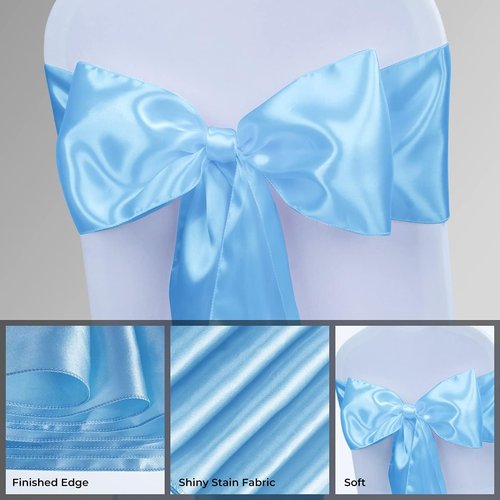 Babenest Satin Chair Sashes - Upgraded 50 Pcs Chair Ribbons & Bows for Weddings & Events | Baby Blue
