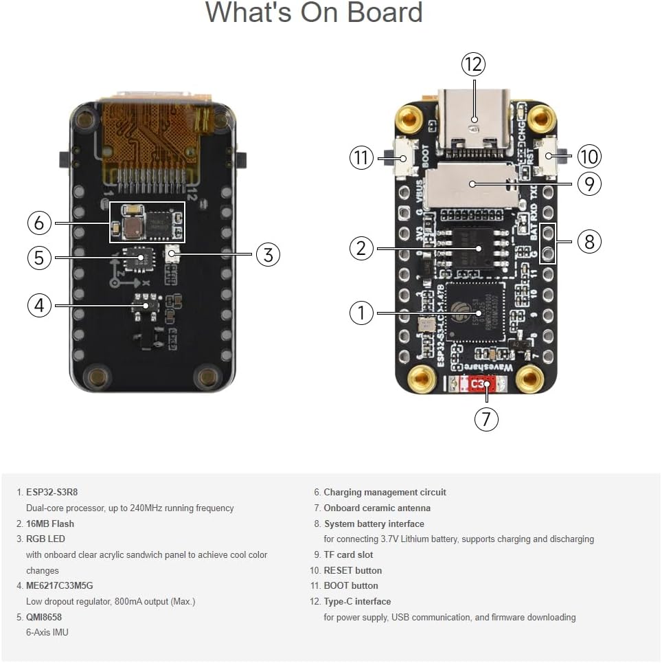 waveshare ESP32-S3 1.47inch 172320 262K 2.4GHz 5 LCD Display Development Board Type B with pre-soldered Header