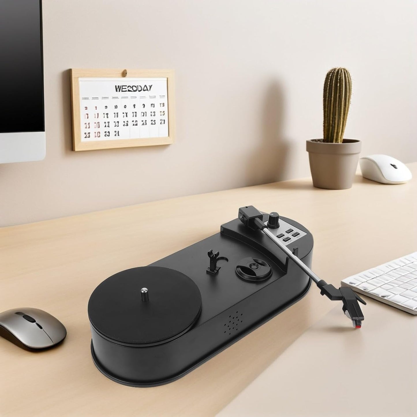 BRIGHTFUFU Mp3 Vinyl Record Player Turntable with Built-in Phonograph Speaker, Desktop Retro Music Player with USB