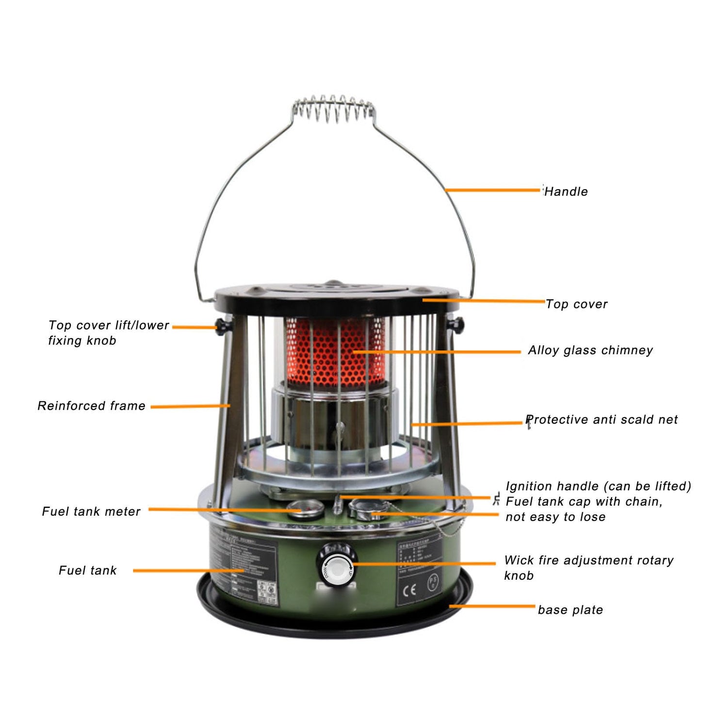 Luocute Portable Kerosene Heater, 5.2L Tank 20-25 Hours Heating with Adjustable Height Safety Net, for Camping Garage Home Emergency Indoor Outdoor Use