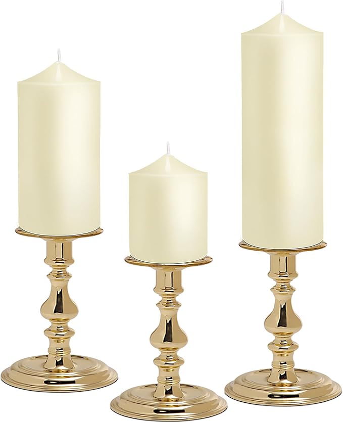 Pillar Candles 3 x 4, 6, and 8 inches, Large Handmade Candles Set of 3, Ivory Decorative Candles for Wedding, Home Decoration, Dinner, Church