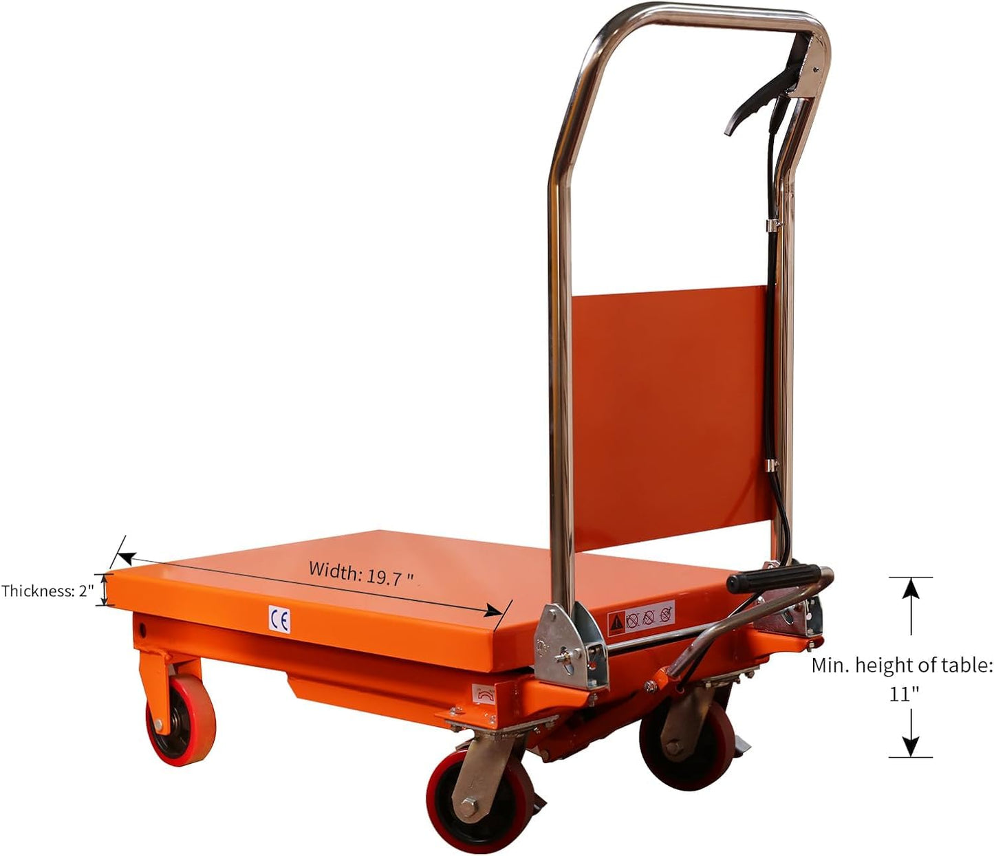 APOLLOLIFT Hydraulic Lift Table, 1100lbs Capacity 35.4" Lifting Height, Single Scissor Lift Table Cart with 4 Wheels and Safety Back Guard for Material Handling and Transportation, Orange