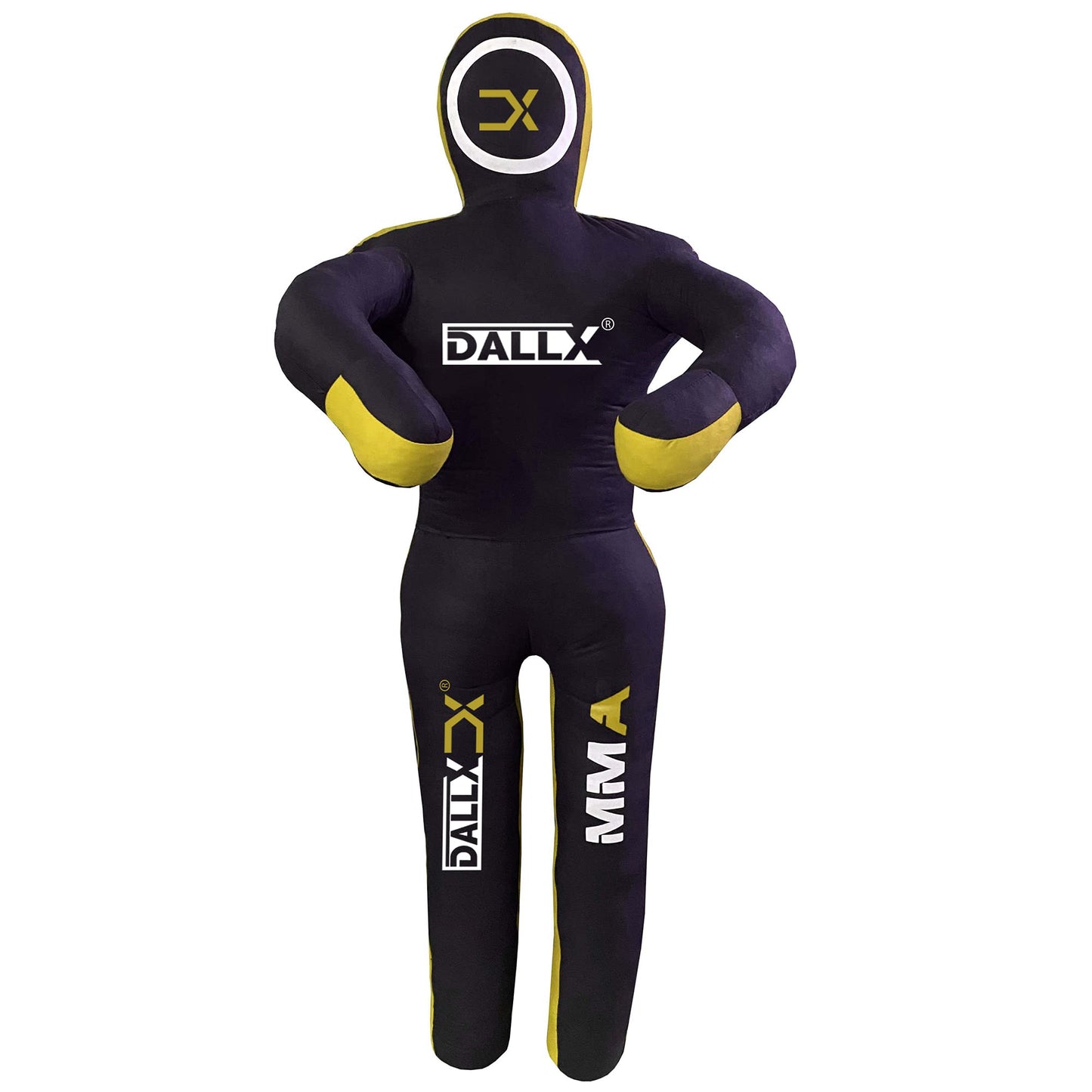 DALLX MMA Grappling Dummy BBJ Wrestling Brazilian Jiu Jitsu Punching Bag Judo Karate Throwing Boxing Fighting Dummy Self Defense Standing Position – UNFILLED (Black Yellow, 6FT)