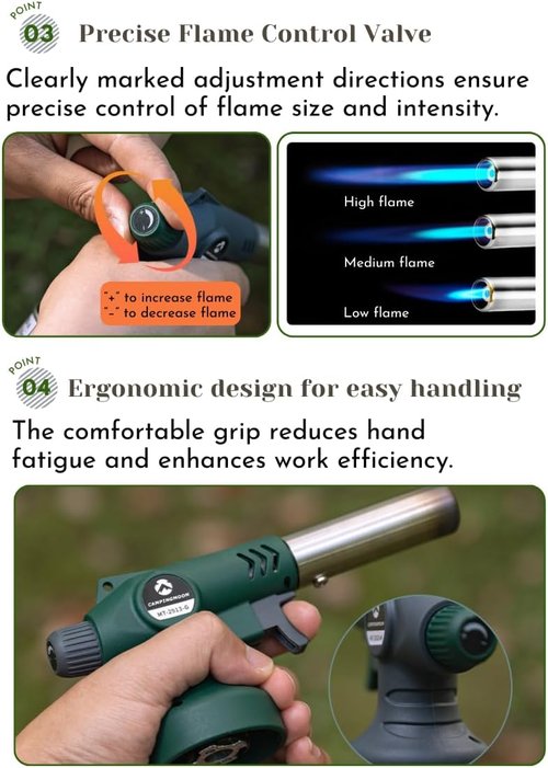 CAMPINGMOON Butane Torch - High-Power Cooking Torch Head for Culinary Use | Green MT-2913-G