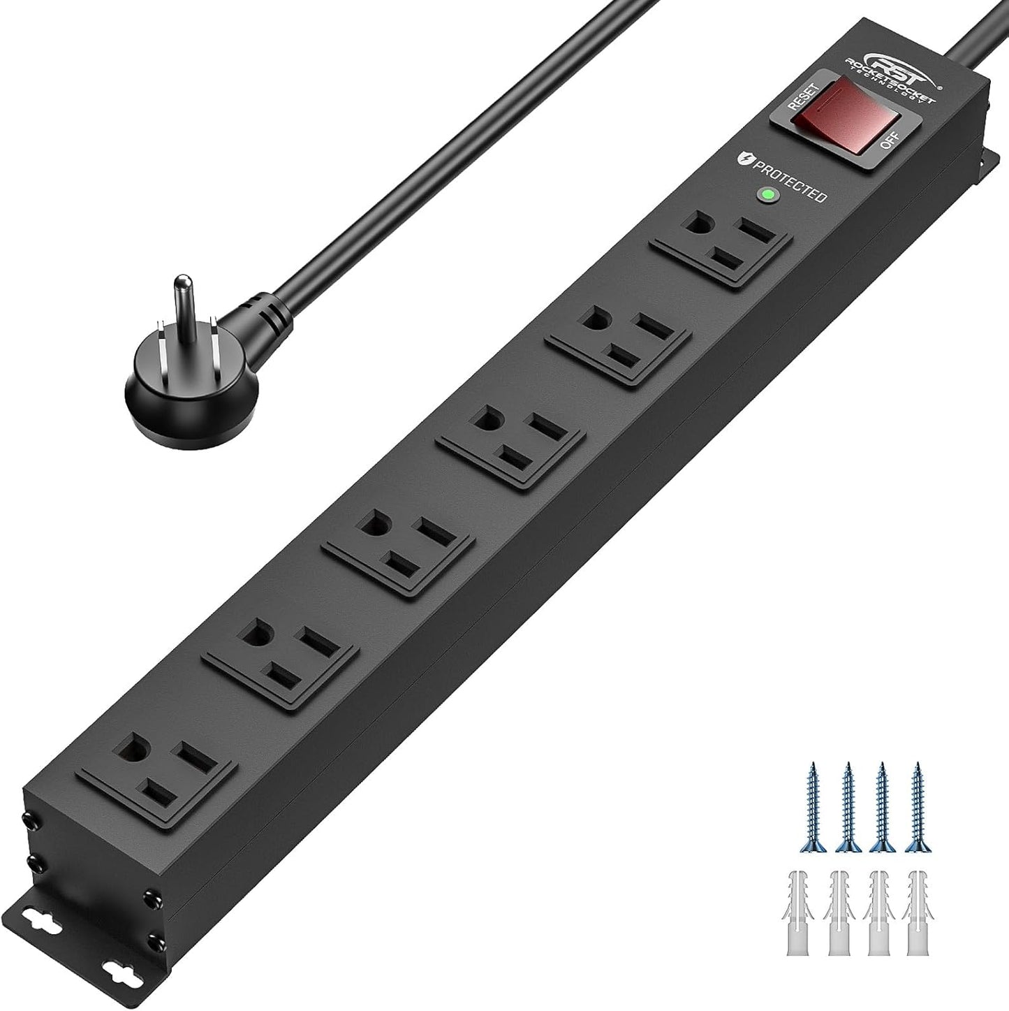 CRST 6 15A/1875W 2100Joules, 10 Outlet Heavy Duty Power Strip with Switch, Metal Mountable Power Strip Surge Protector