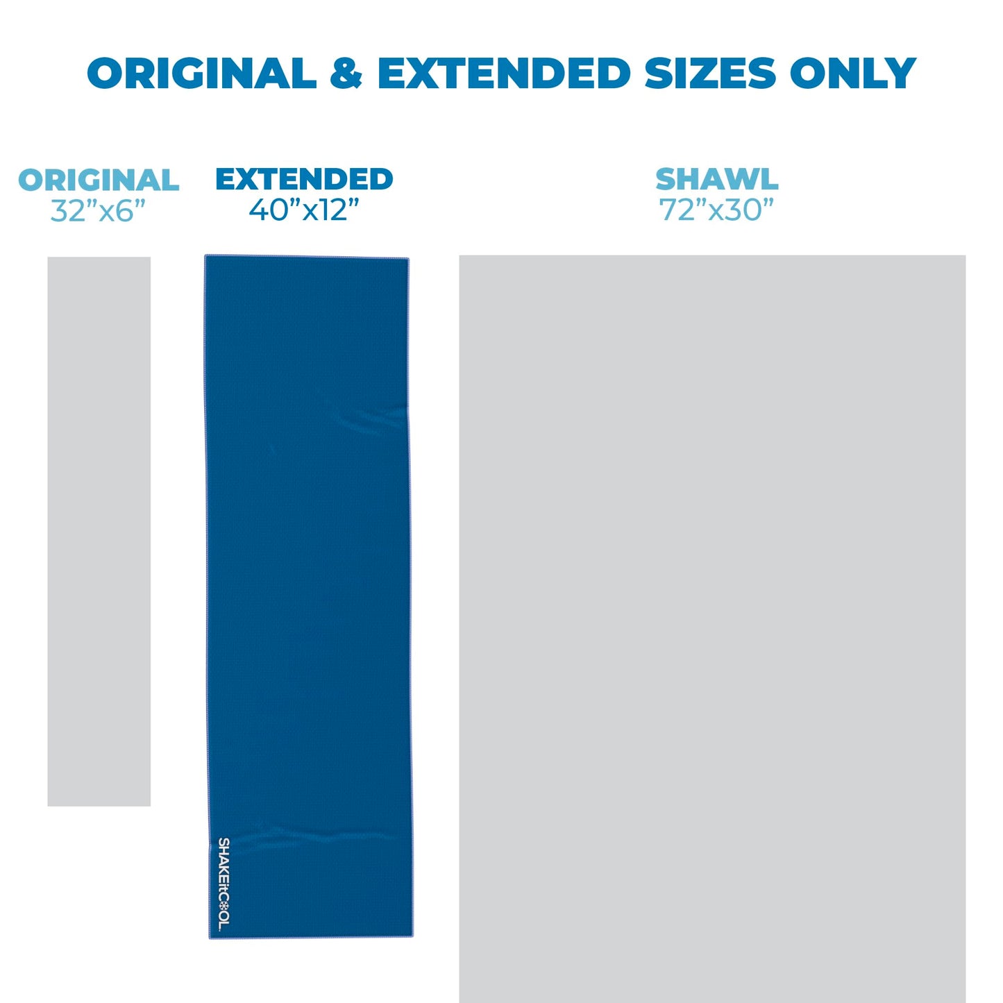 SHAKEitCOOL Extended Size Cooling Towel – Be Cool in Style - Heat Relief, Soft, Lightweight, Sun Protection, Easy Clean - Perfect for Biking, Hiking, Running, Yoga, Golf, Gardening - Blue M
