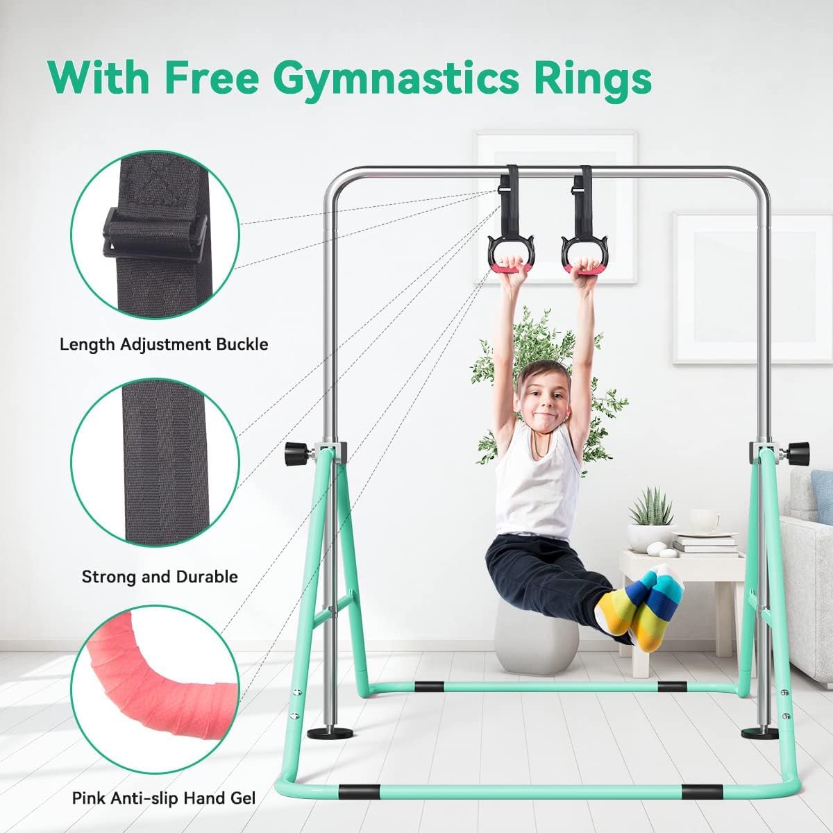 FBSPORT Gymnastics Bar for Kids，Adjustable Height Gymnastic Horizontal Bars,Junior Training Bar Children Folding Training Monkey Bars for Home Using