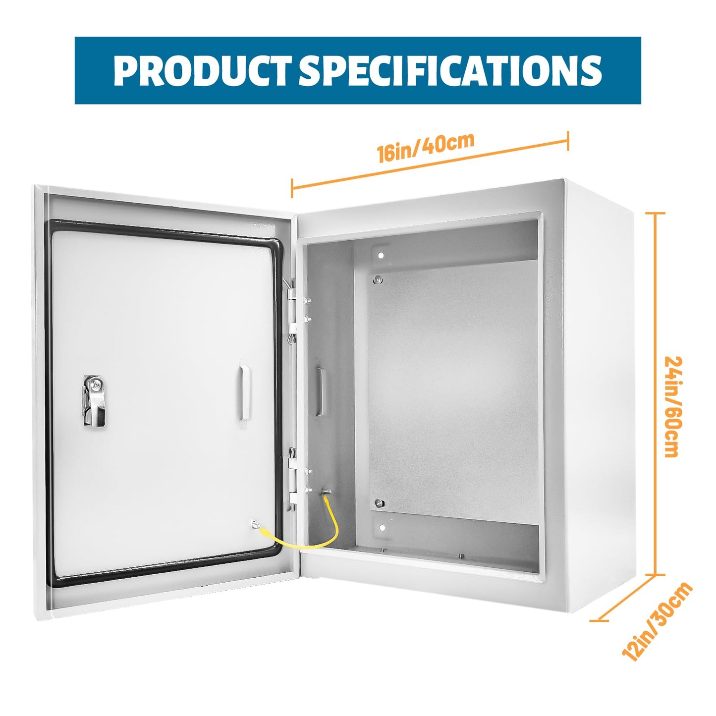 Outdoor Electrical Box 24 x 16 x 12''D NEMA 4X Enclosure Steel Box, Waterproof & Dustproof Outdoor/Indoor Lockable Electrical Junction Box, with Mounting Plate