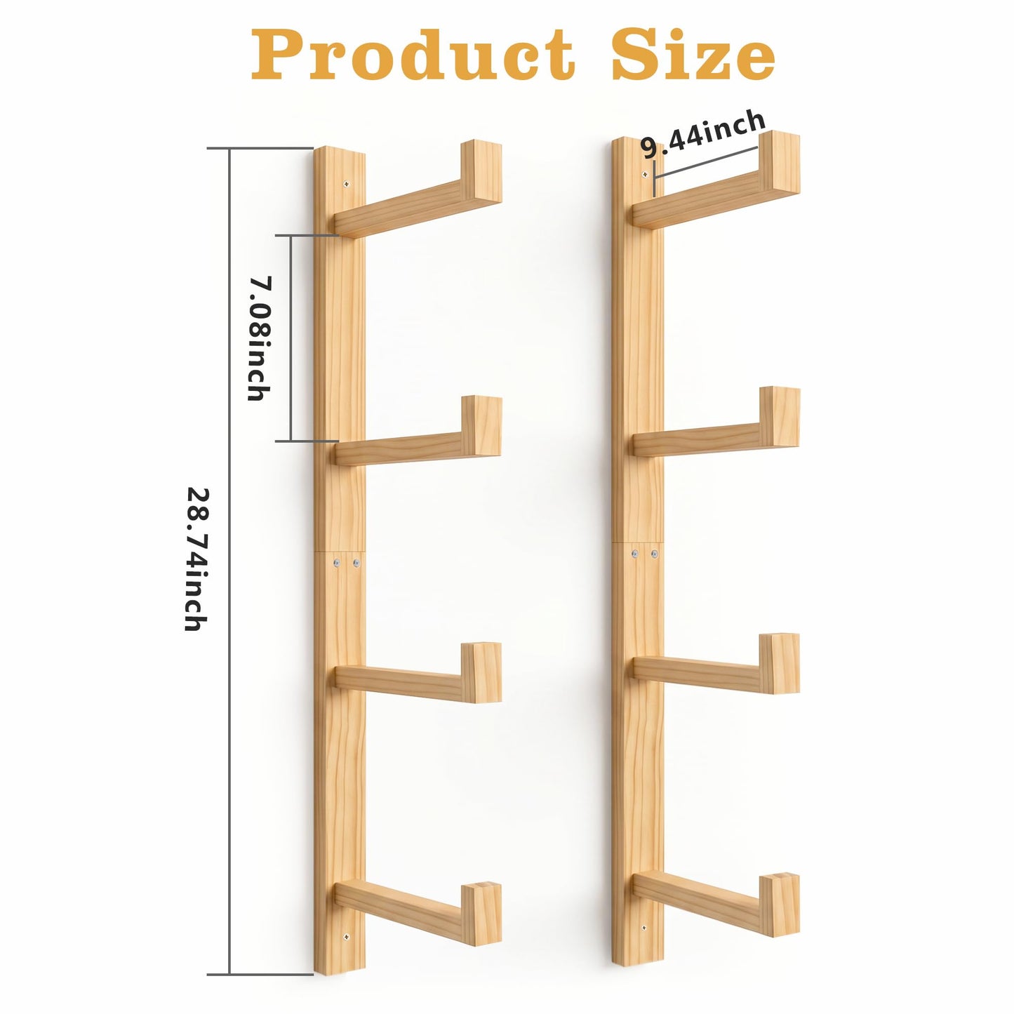 4-Tier Wooden Yoga Mat Holder Wall Mount, Yoga Mat Rack for Home Gym Organization, Wall Storage Hanger for Foam Roller and Fitness Accessories