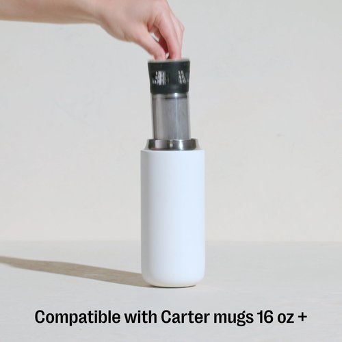 Fellow Carter Tea + Cold Brew Infuser & Carter Move 16 oz Tumbler Set - Steep Tea On-The-Go - Vacuum-Insulated Stainless Steel Travel Mug w/Snap-In Infuser For Steeping Tea, Cold Brew, Stone Blue