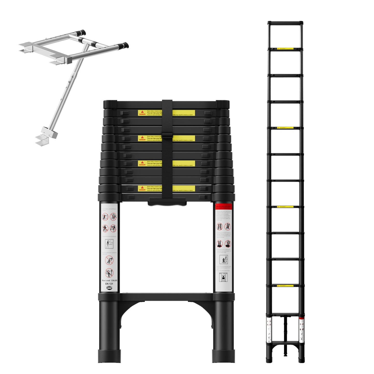 SEEKNEW Telescoping Ladder, 16.5 FT Aluminum Extension Ladder, 330 lbs Capacity with Triangular Stabilizers, Portable Collapsible Ladder for Roof, Home and RV; Black