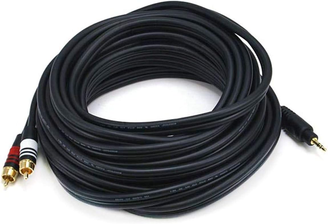 35 2 22AWG, Monoprice Audio Cable - Feet - Black | Premium Stereo Male to RCA Male Gold Plated