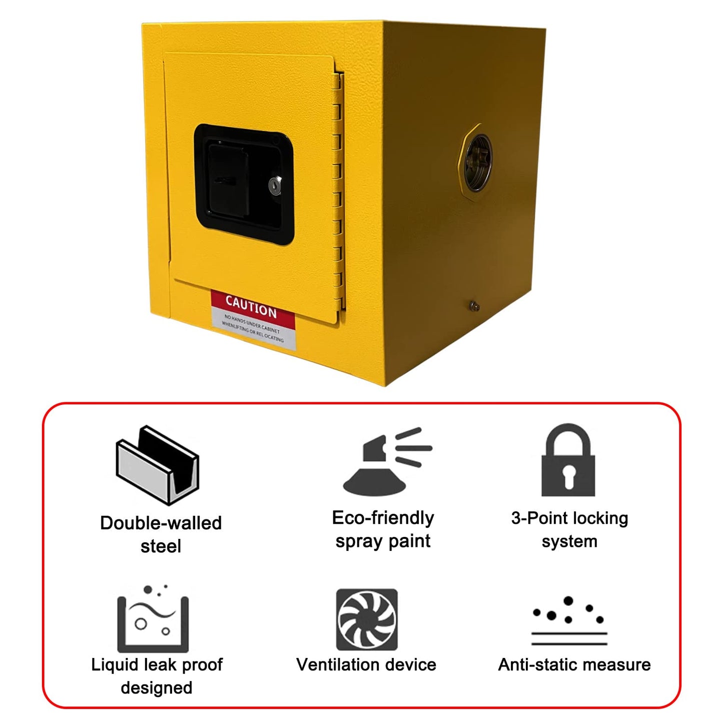 koxuyim Hazardou Industry Safety Cabinet, 13"x13"x13" Galvanized Steel Flammable Liquid Fireproof Cabinet,Cold-Rolled and Galvanized Steel Fire Cabinet, for Commercial Industrial Home Use, Yellow