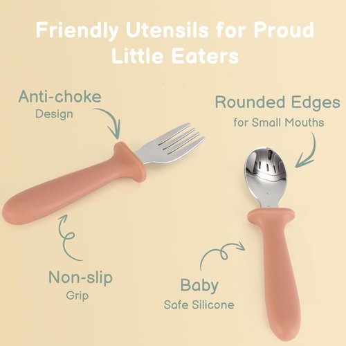 Eascrozn Toddler Utensils Set - 6 Pack Kids Silverware with Silicone Handles | Safe 18/8 Stainless Steel