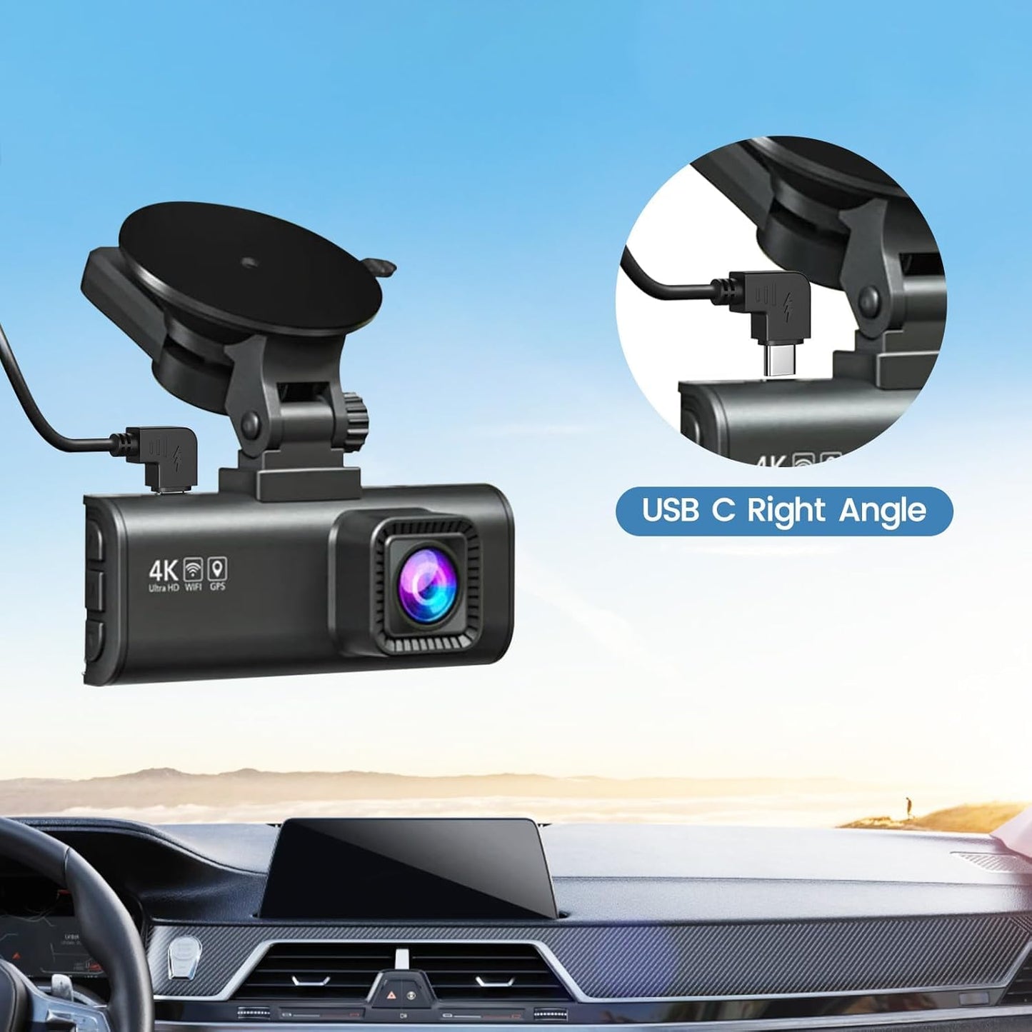 R2-4K, 11.5 USB C Dash Cam Cable for Rove ft Power Cord for REDTIGER Car Dashboard Camera, with Mini USB Adapter