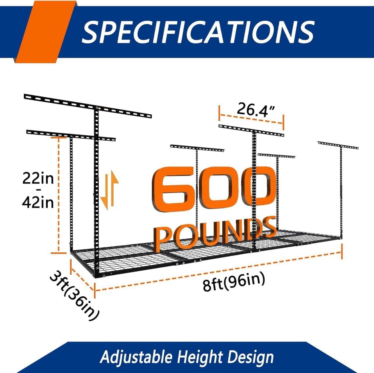 GarveeHome Garage Ceiling Storage Racks - Heavy Duty, 96'' * 36'', Adjustable Cold Rolled Steel Racks, 600 lb. Loading Weight Capacity