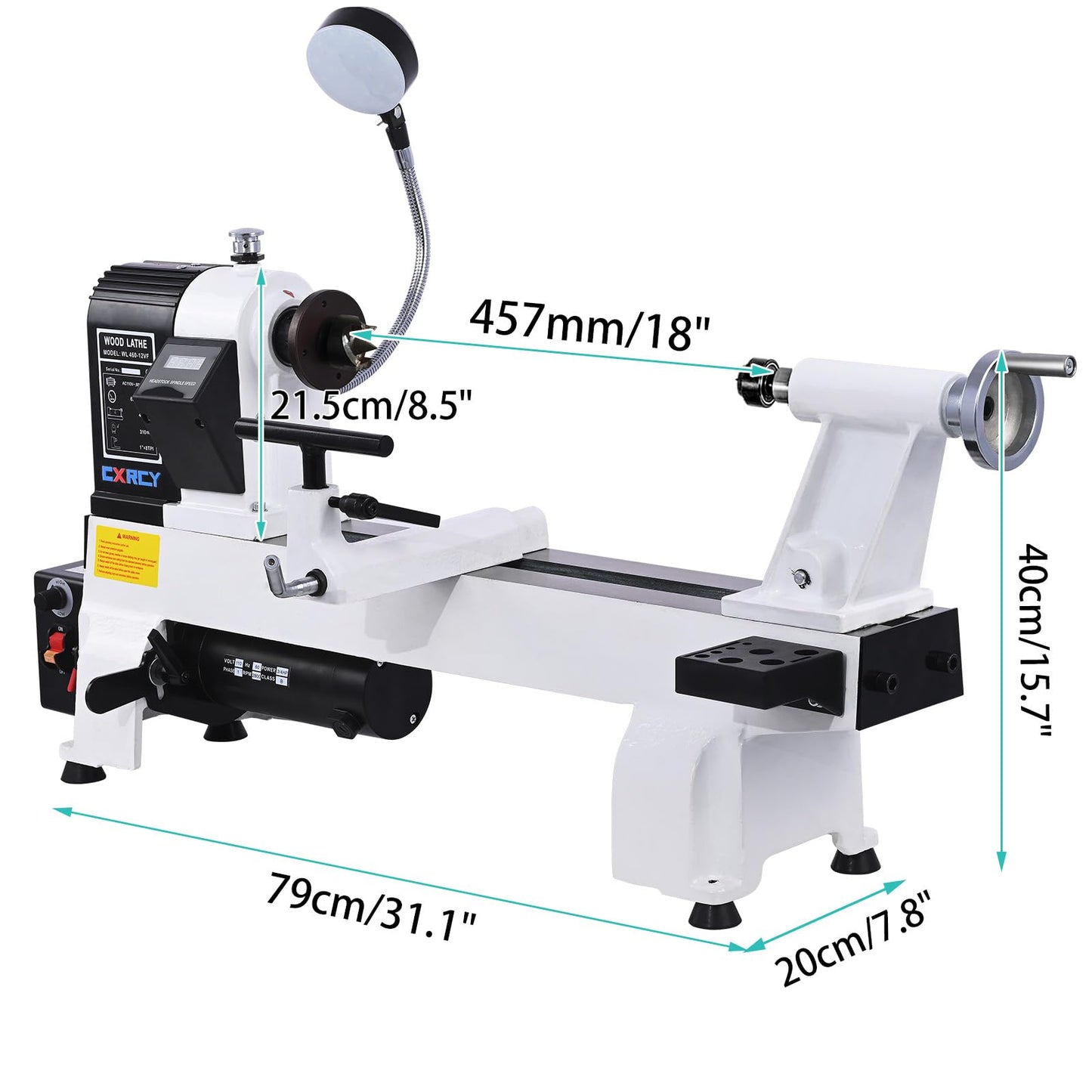 CXRCY 12" x 18" Wood Lathe, Powerful Benchtop Wood Lathe Machine 3/4 HP Infinitely Variable Speed 650-3800 RPM with Lathe Belt & Goggle for Woodworking, Woodturning (Model:WL460-12VF)