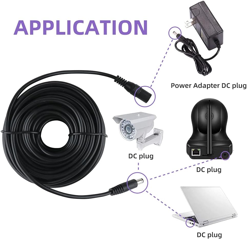 Sqlszt 60 12V 2.1mm 5.5mm DC feet Power Adapter Extension Cable x Compatible with DC Adapter Cord Fit for CCTV Security