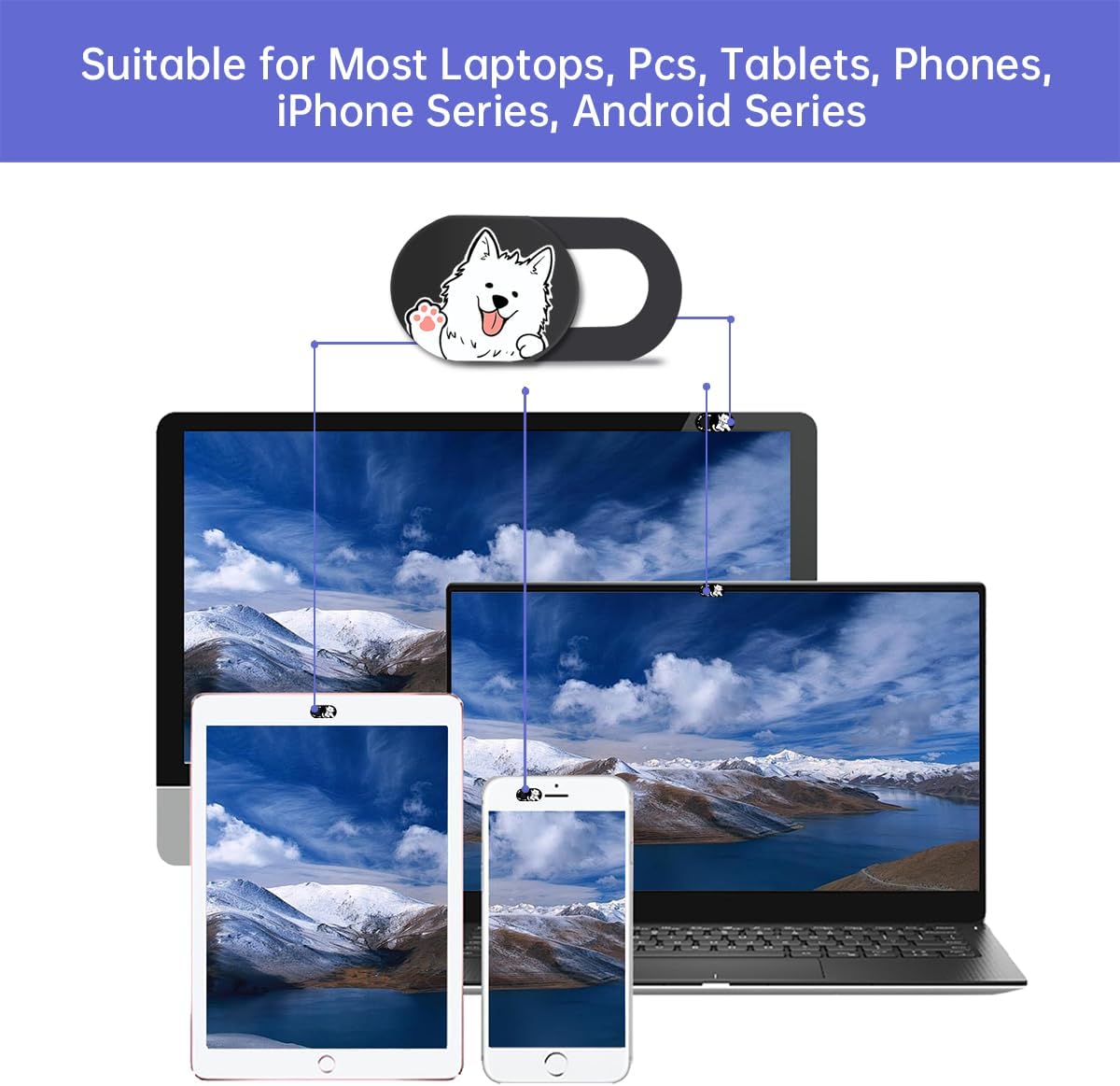 DR. PANDACAT 3-Pack Hug Me Dog Laptop Camera Cover Slide - Cute Webcam Cover for MacBook Pro/Air, Dell, iPad, iPhone