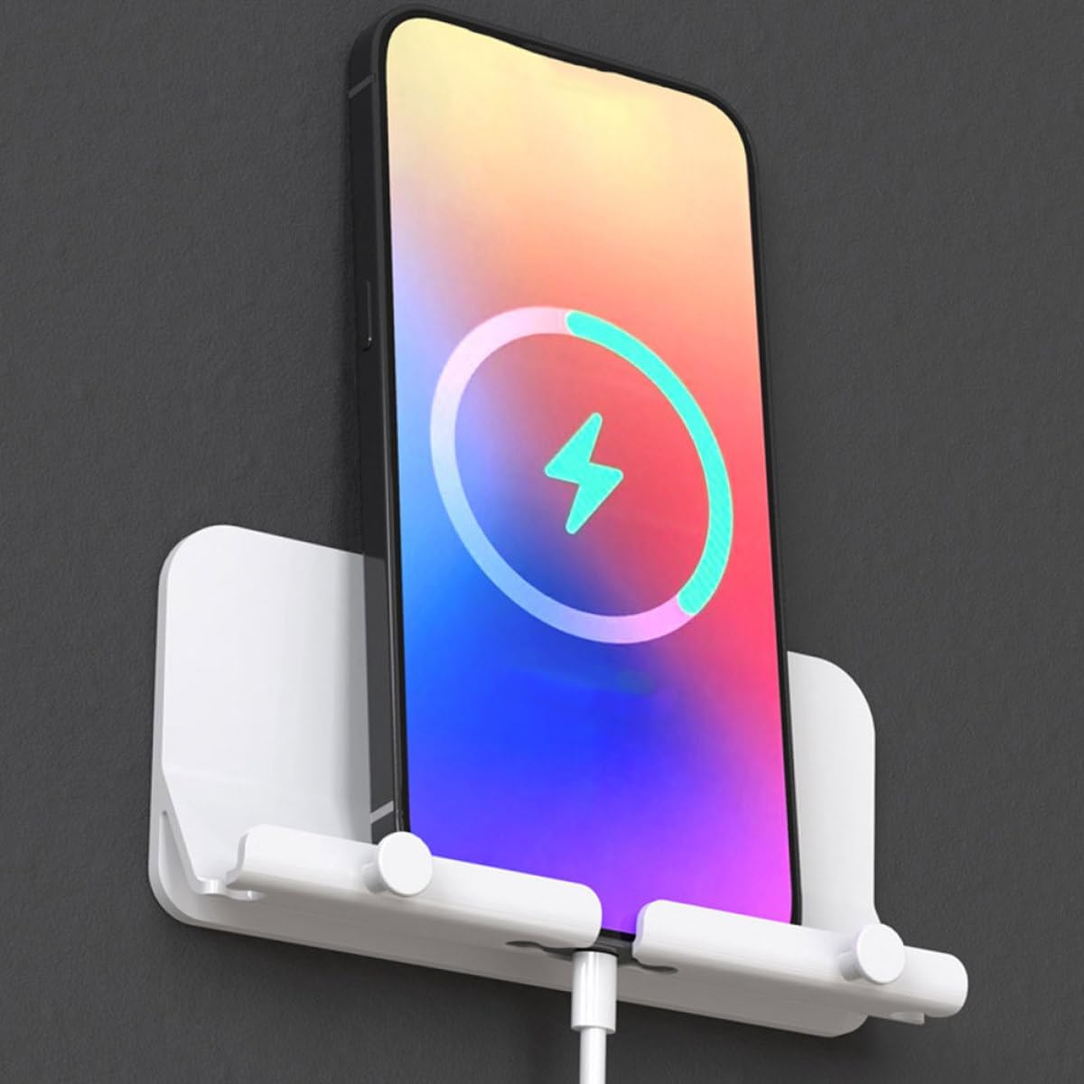 BESPORTBLE Wall Adhesive Phone Charging Stand with Hook, Smartphone Holder and Storage Organizer for Bedroom