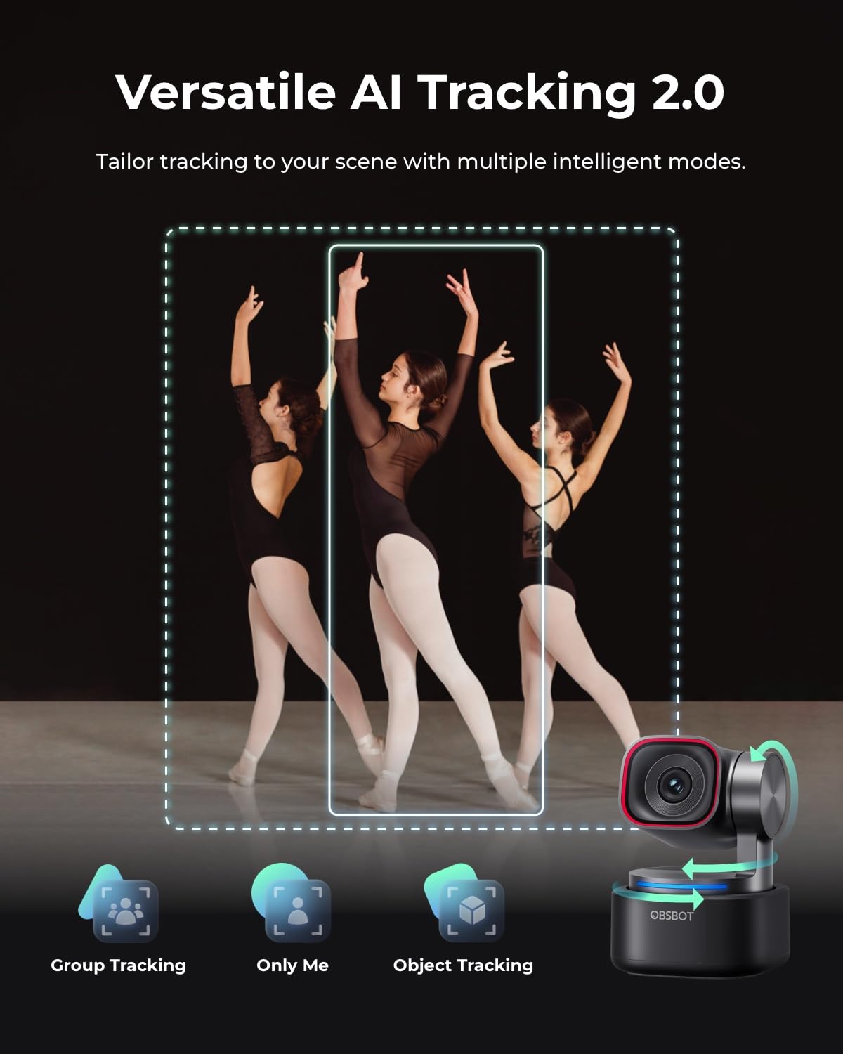 OBSBOT Tiny 3 AI-Powered Spatial Audio 4K Webcam, AI Tracking PTZ Camera with 1/1.28" Sensor, Tri-Mic, Voice & Gesture Control, 120FPS, HDR, Web Cam for PC, Laptop, Streaming, Meeting, Switch 2, etc.