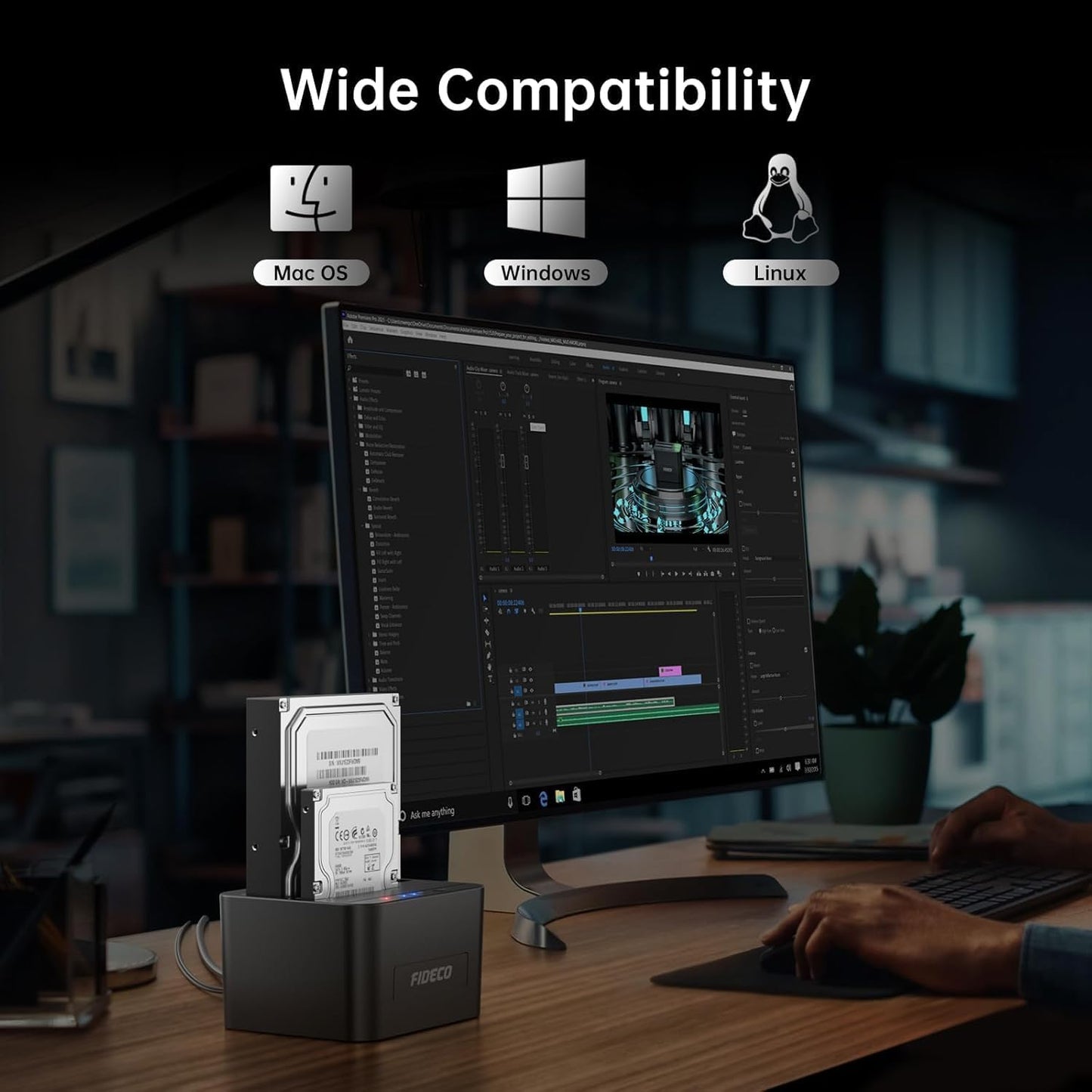 FIDECO 2.5 3.5 inch 3.0 External Hard Drive Docking Station, Hard Drive Dock for and SATA HDD SSD, HDD Docking Station