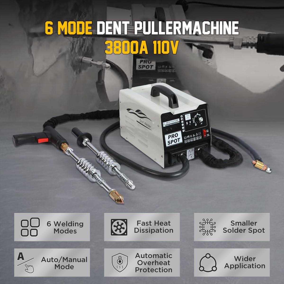 YUANRI Dent Puller Welder 3000W, Spot Welder 3KW Dent Puller Machine 6 Welding Modes Stud Welder Dent Repair Kit 3800A Auto Body 110V Car Dent Remover Puller for Car, Truck, Motorcycle