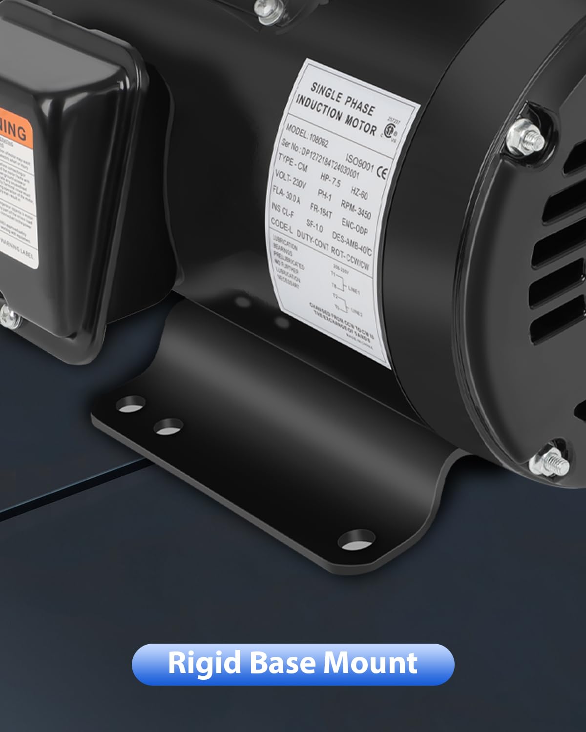 7.5HP Air Compressor Motor ODP 3450RPM, Single Phase 184T Frame Motor, 208V-230V, 1-1/8"Shaft Diameter Rolled Steel Shell