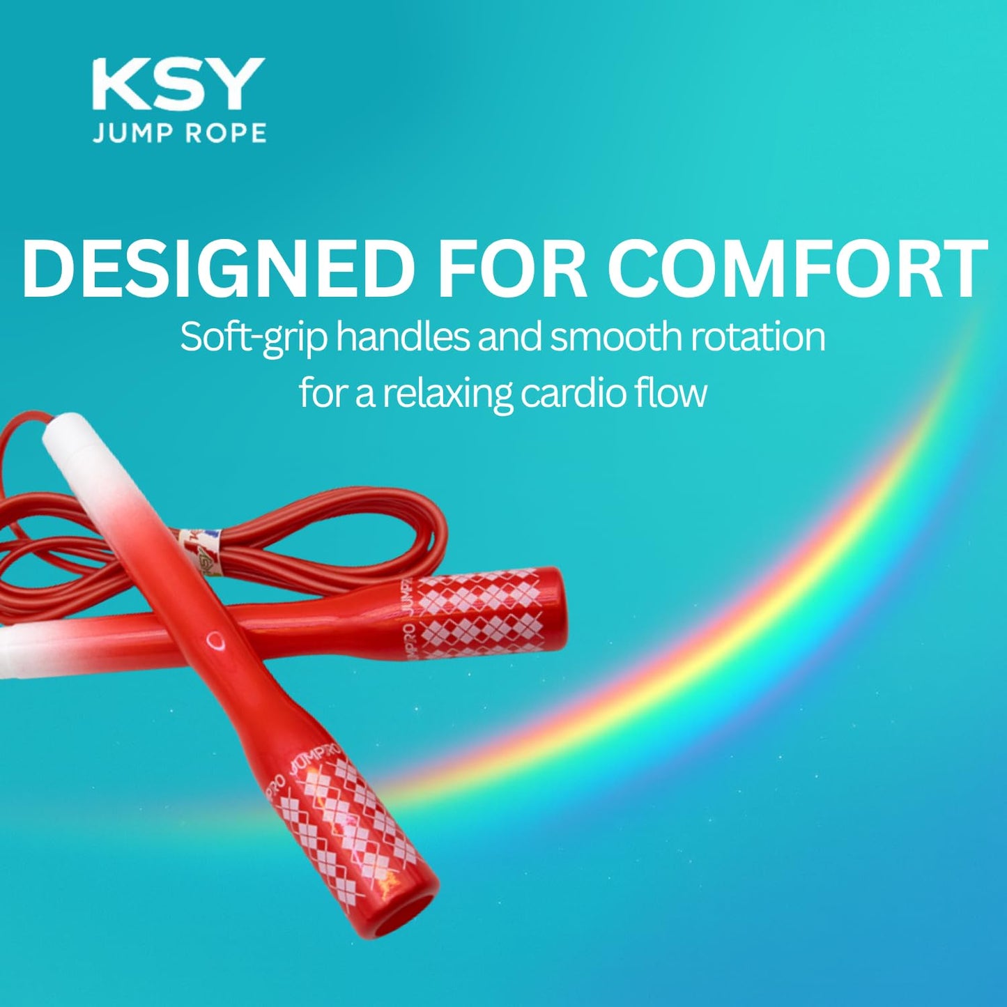 KSY Rainbow Jump Rope (J-710, Red) – Adjustable Cardio Rope for Women’s Fitness & Home Workouts | Soft-Grip Handles, Smooth PVC Cable, Lightweight Design | Made in Korea