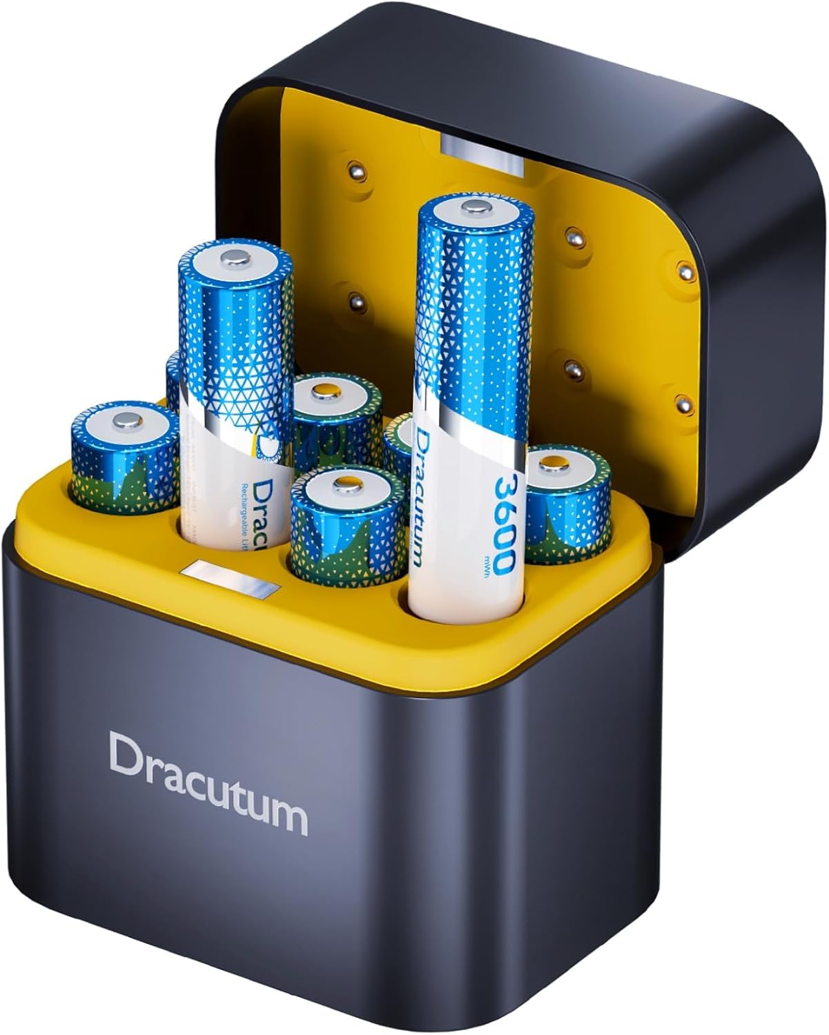 Dracutum 3600mWh 2000+ 1.5V 8-Pack Rechargeable AA Batteries - Cycles Rechargeable Lithium AA Battery with Charger