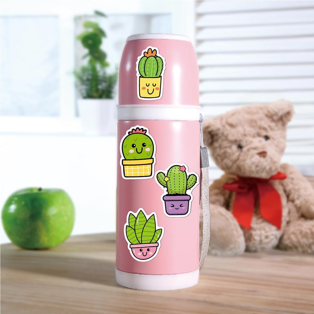 Ratgoo 50 Pack Pcs Lovely Cactus Stickers Cheerful Green Botanical Waterproof Vinyl Decal Stickers for Water Bottles