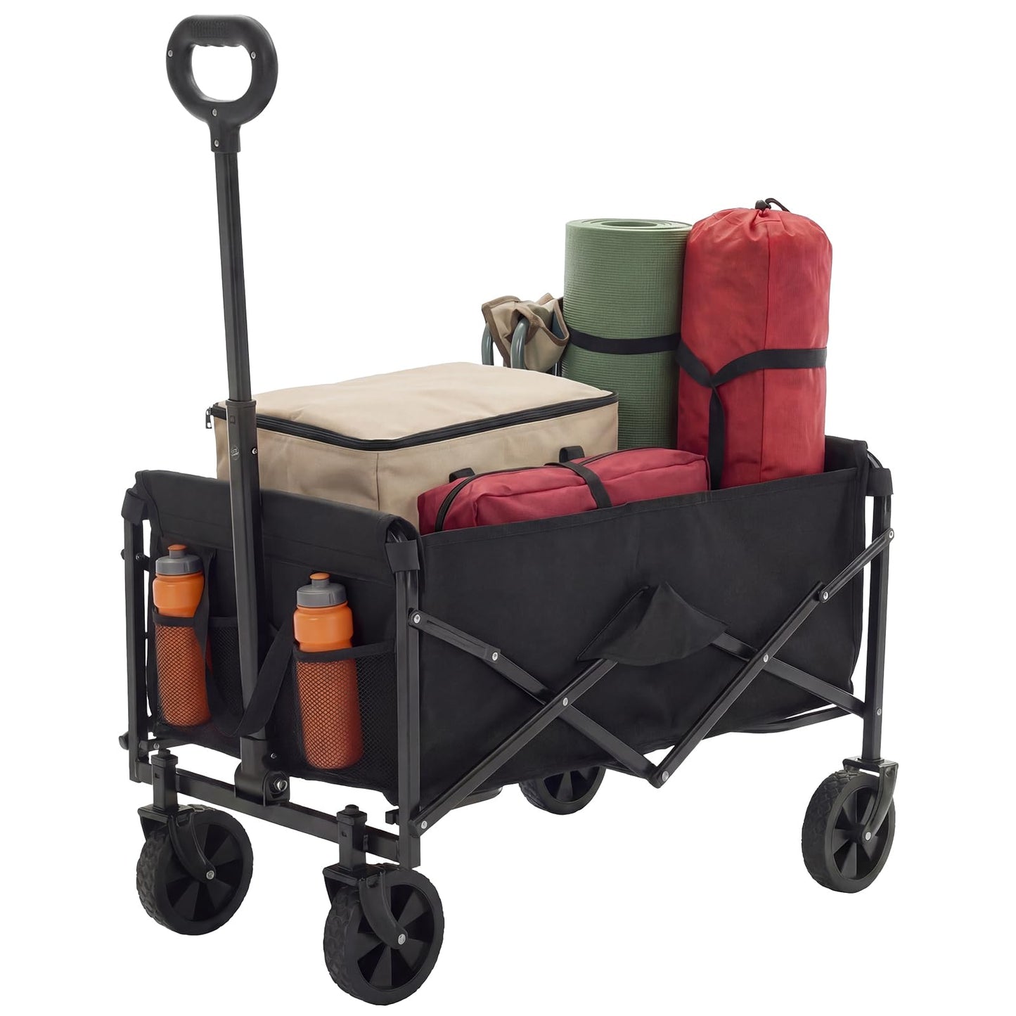 NEWBULIG Collapsible Wagon Cart, 67L Compact, Lightweight & Portable Heavy Duty Pull Cart with Wheels, 220 lbs Capacity, Adjustable Handle for Beach, Sports, Camping, Shopping & Garden, Black