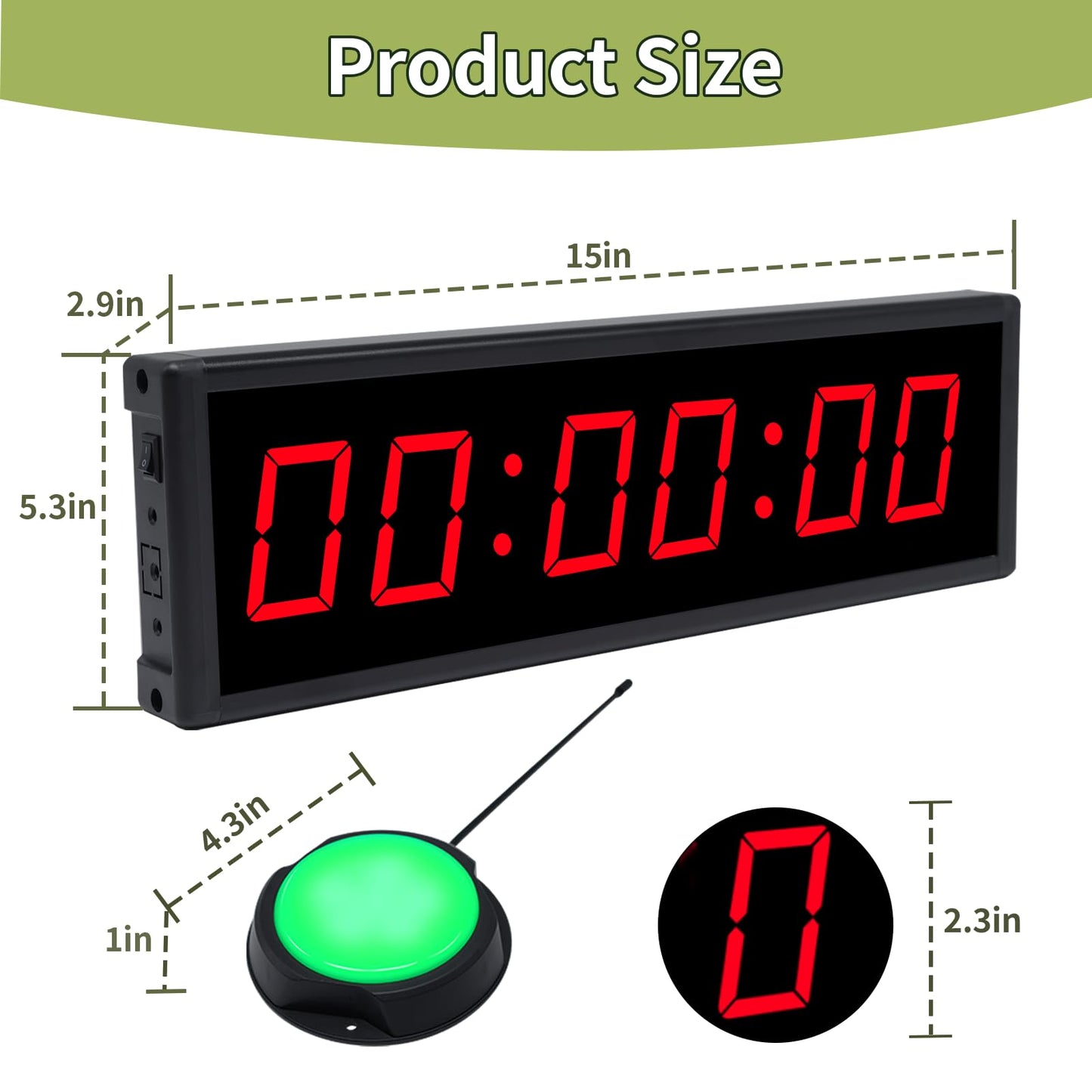 Digital Gym Timer Clock with Wireless Start/Stop Button, Workout Clock with Remote Control, Wall Clock for Home Gym with Interval Timer, Stopwatch, Count Up/Down