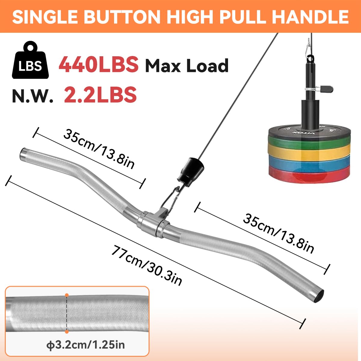 Lat Pulldown Attachments, Straight Bar Cable Attachments, Lat Pull Down Bar, Curl Pulldown Bar, Sturdy & Lightweight Aluminum, Non-Slip Grip, Full Rotation, Max Load 1000LBS