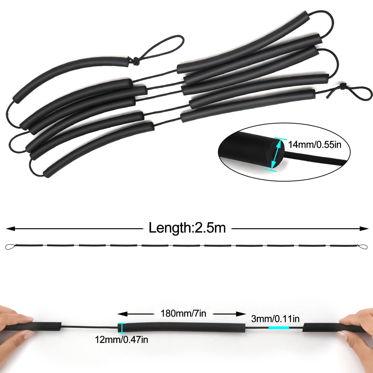 High Jump Elastic Crossbar, 8.2ft Long Pole Vault Elastic Bungee Cord High Jump Training Equipment Elastic Crossbar Foam Track & Field Equipment for Beginners Athletes Practice (Black)