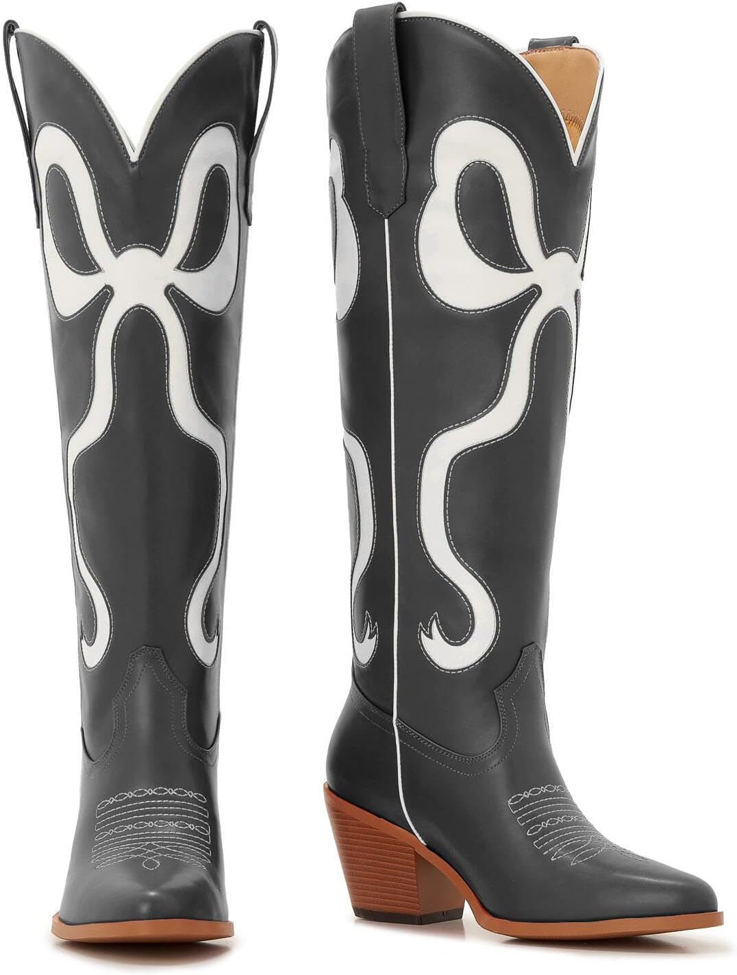 Skiennix Cowgirl Knee-High Boots - Stylish Pink Cowboy Boots for Women