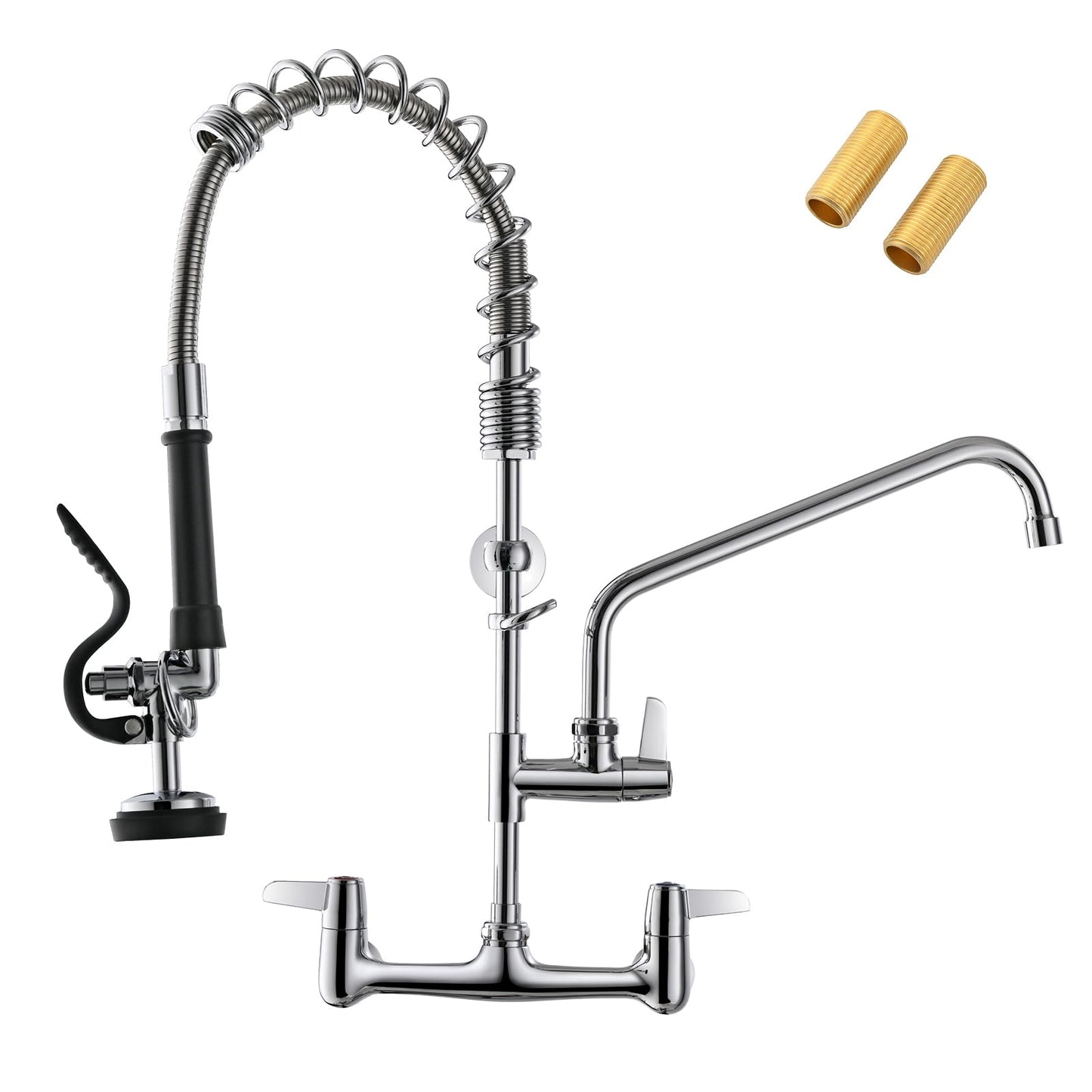 GIMILI Commercial Sink Faucet with Sprayer, 25" Height 8 Inch Center Pull Down Wall Mount Faucet for Restaurant, Kitchen, Industrial, Farmhouses Sink