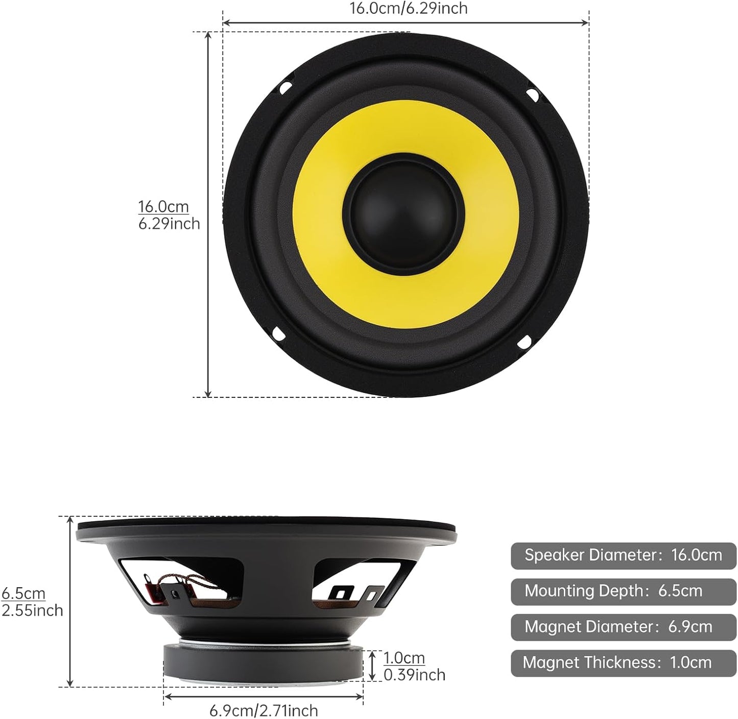 DriSentri 2 6 Inch (6'') Pieces Bass Loudspeaker Woofer Speaker, Wide Frequency Response Car Audio Stereo Speaker