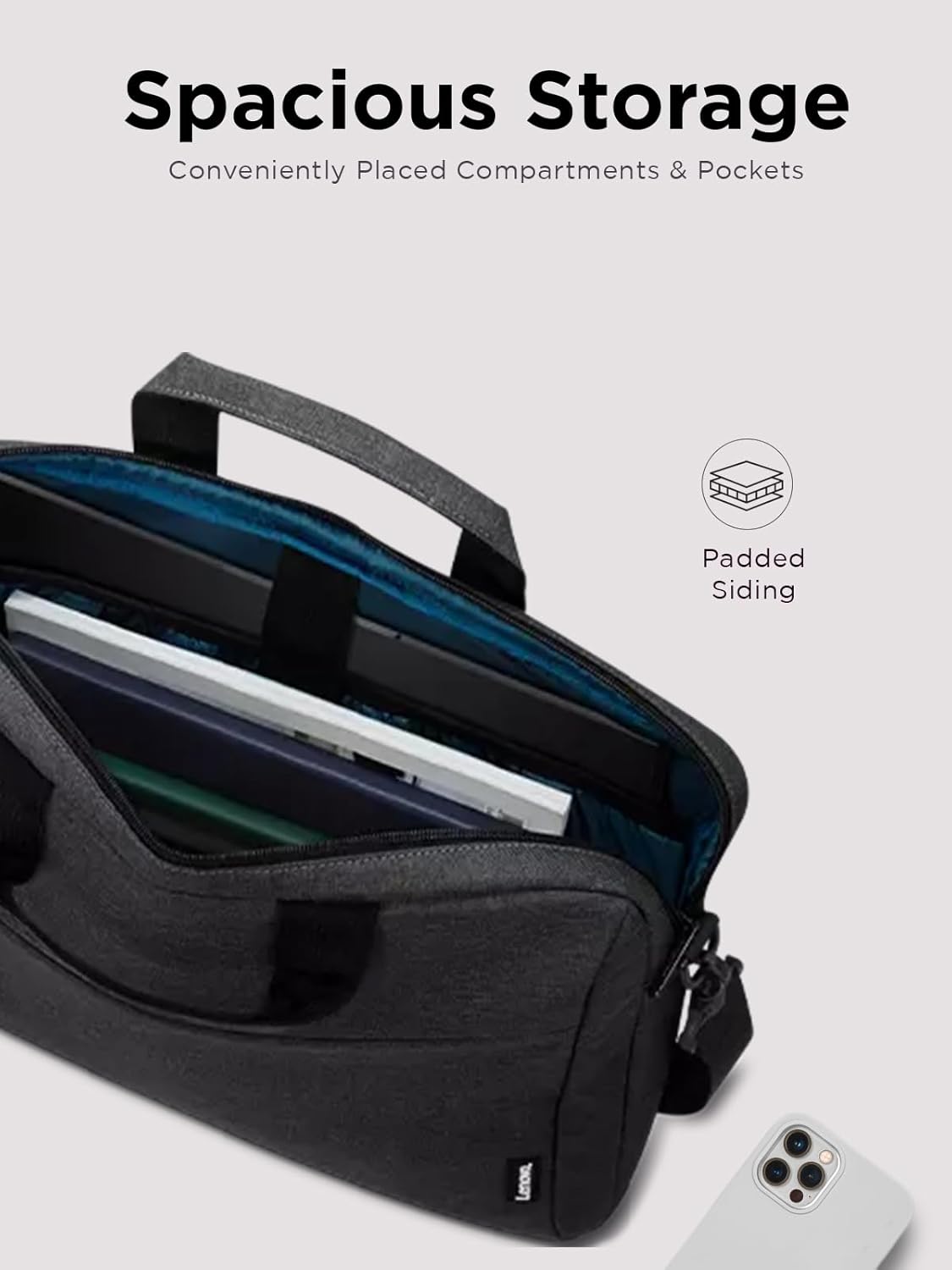 T210, Lenovo Laptop Bag Messenger Shoulder Bag for Laptop or Tablet, Sleek, Durable & Water-Repellent Fabric