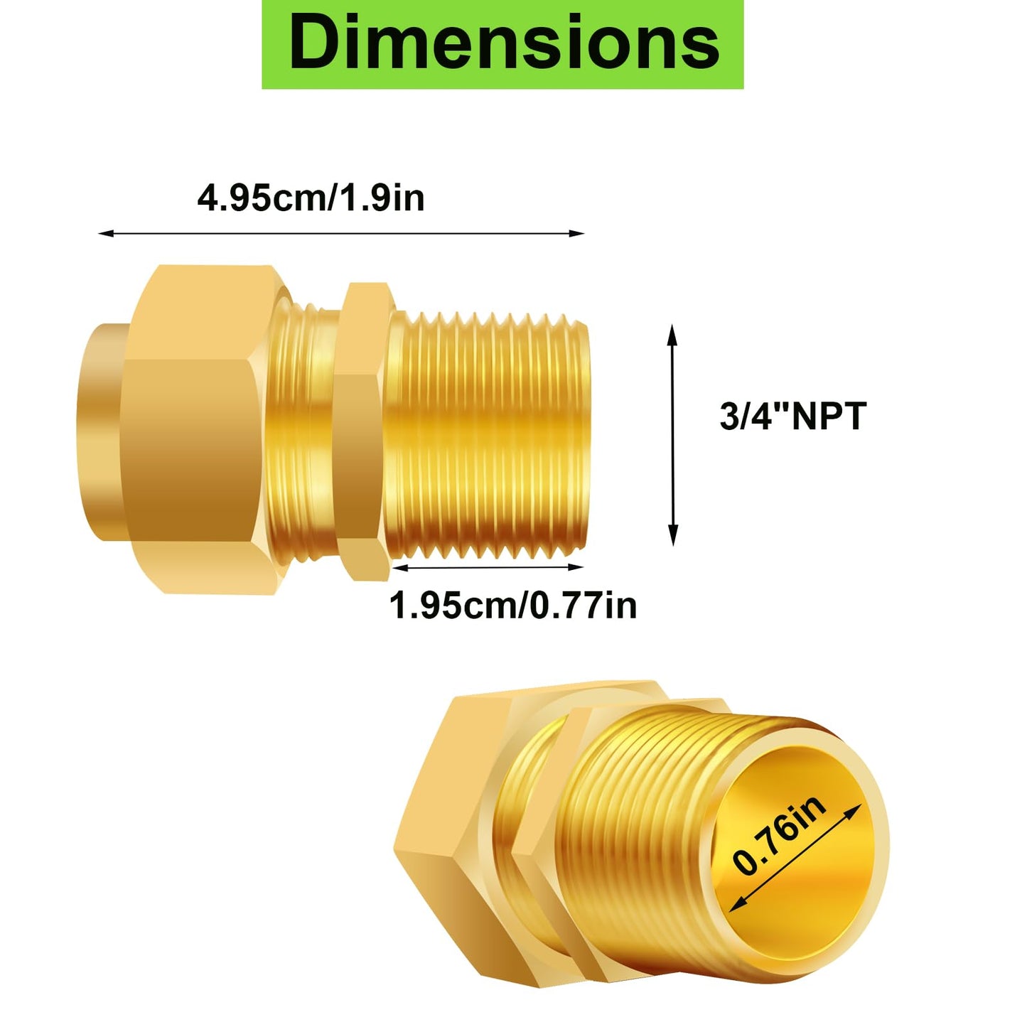 4 Pack 3/4'' CSST Male NPT Pipe Fitting Kit Brass Natural Gas Quick Connect Adapter Grill Propane Conversion Connector