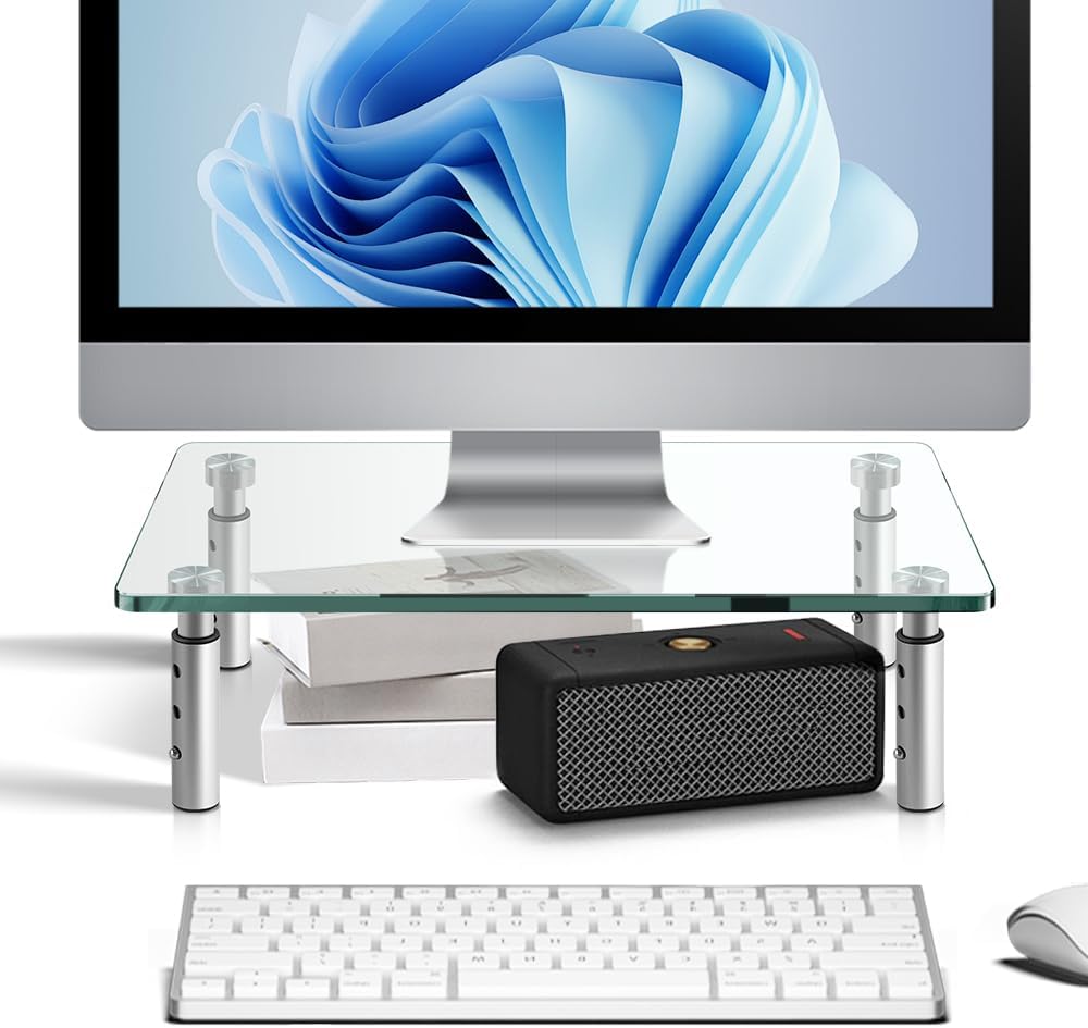 2 Pack KKTONER GLASS Monitor Stand with Height Adjustable for Home Office Computer Monitor Riser PC Screen Riser