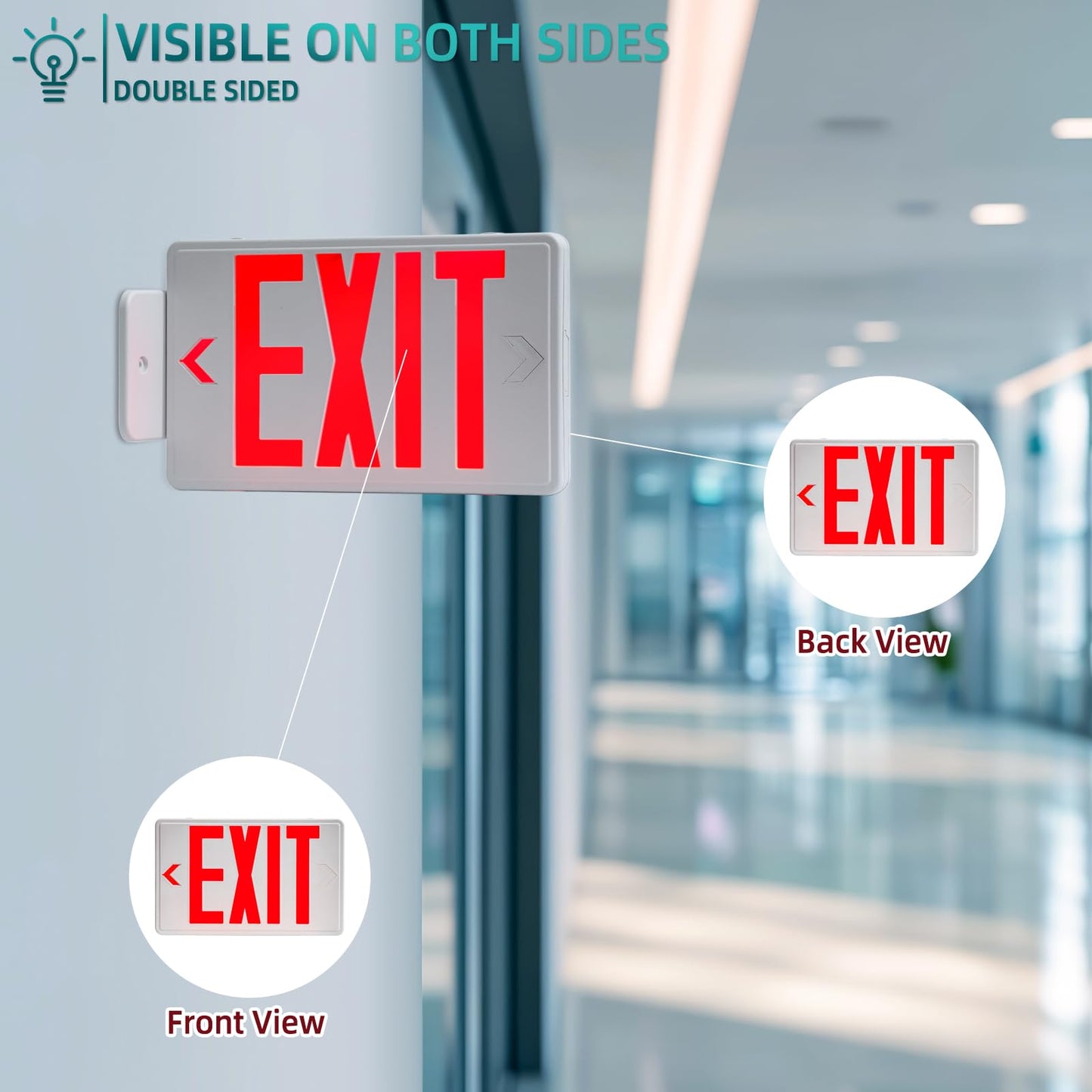 ENJVVS Exit Sign with Battery Backup,Commercial Exit Signs, Red Emergency Exit Light,Combo for Business,Dual-Sided, UL Certified, 120V/277V AC,4 Pack
