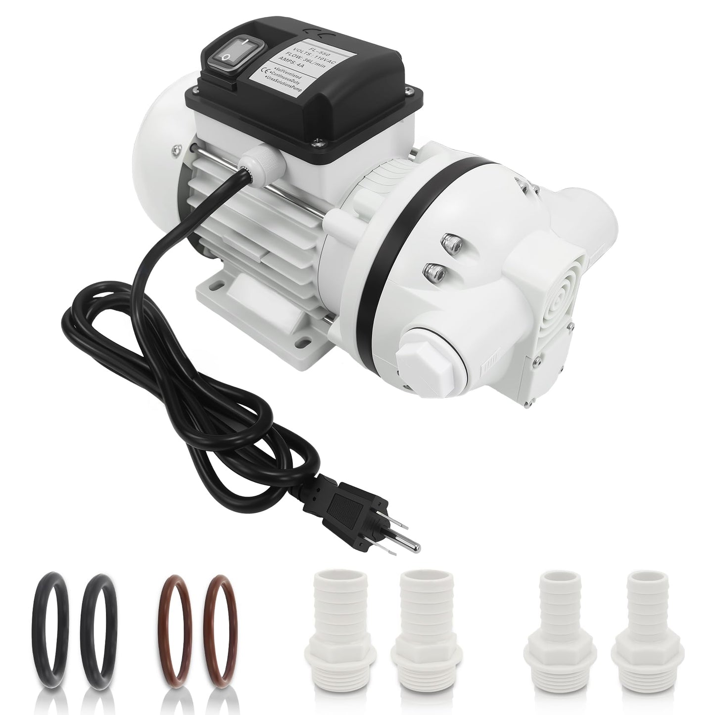 110-120V DEF Transfer Pump, Self-Priming Electric Diaphragm Drum Pump for Diesel Exhaust Fluid, Urea, Oil & Water, 10.6 GPM High Flow, 400W Motor, 36 ft Lift, US Plug