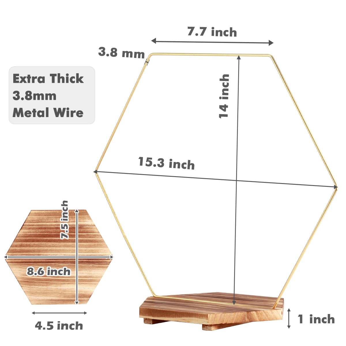 MJRASG 4 Pack Hexagonal Floral Hoops with Stand 14 Inch Wedding Cake Stand Metal Rings for DIY Centerpiece Table Decorations Crafts Wreath Wedding Birthday Wreath Candle Rings, Gold