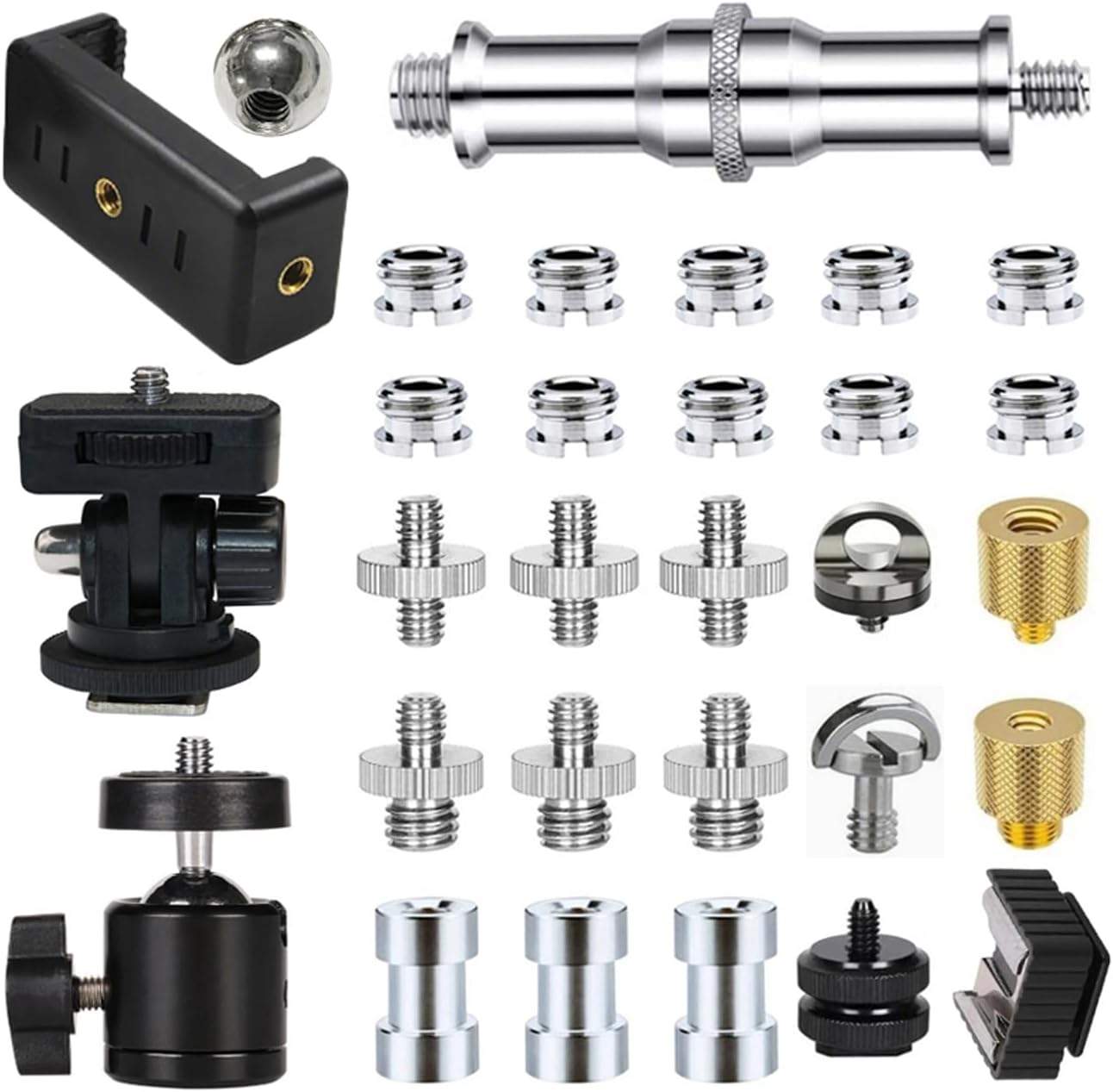 30Pack 1/4 3/8 Inch 1/4" Camera Tripod Screw Mount Kit to Adapter Threaded Converter Swivel Ball Head and Hot Shoe E