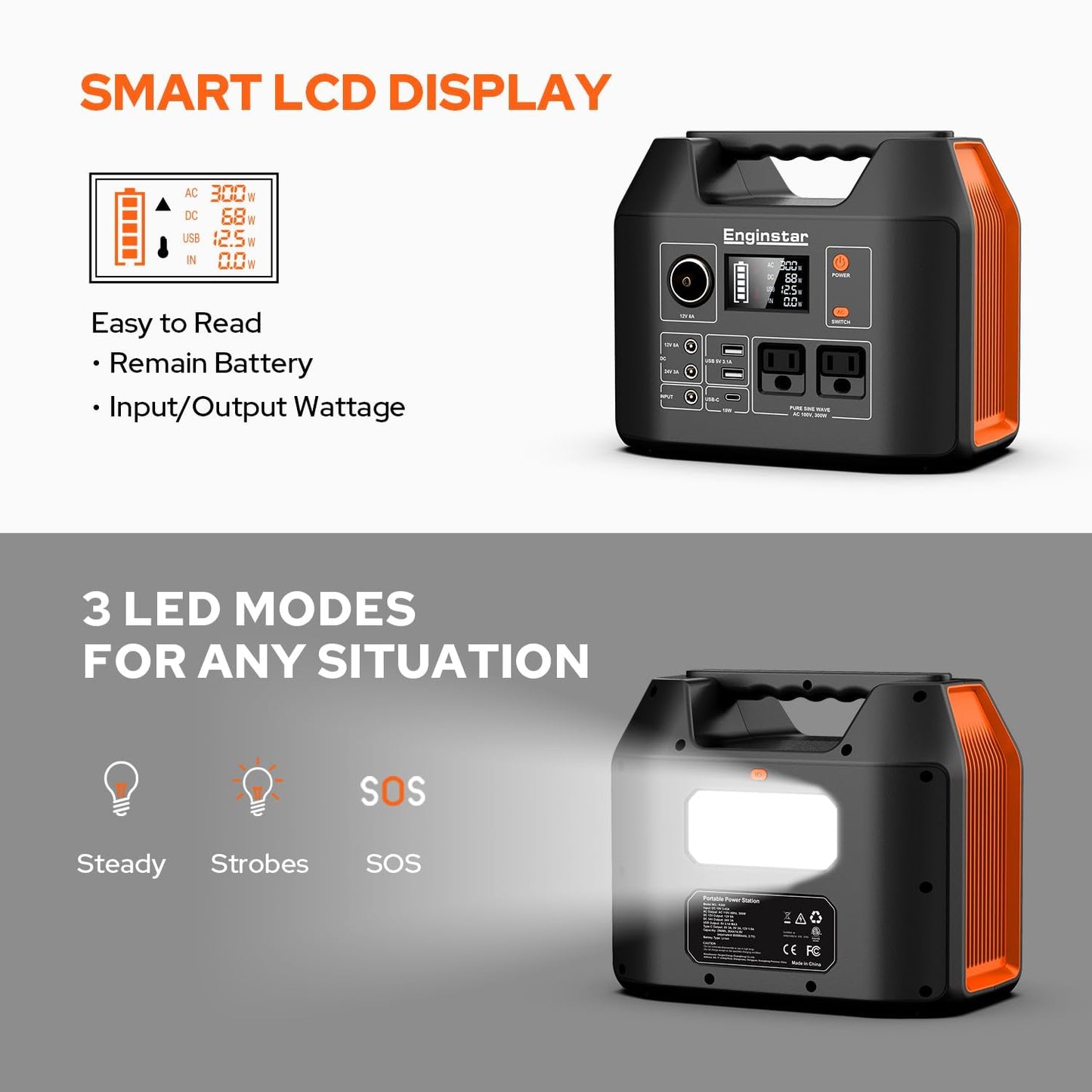 300W Portable Power Station 296Wh/80000mAh Outdoor Solar Generators Mobile Lithium Battery Pack 110V Outlet Solar Power Bank Camping Power Supply for Indoor Outdoor with 40W Solar Panel
