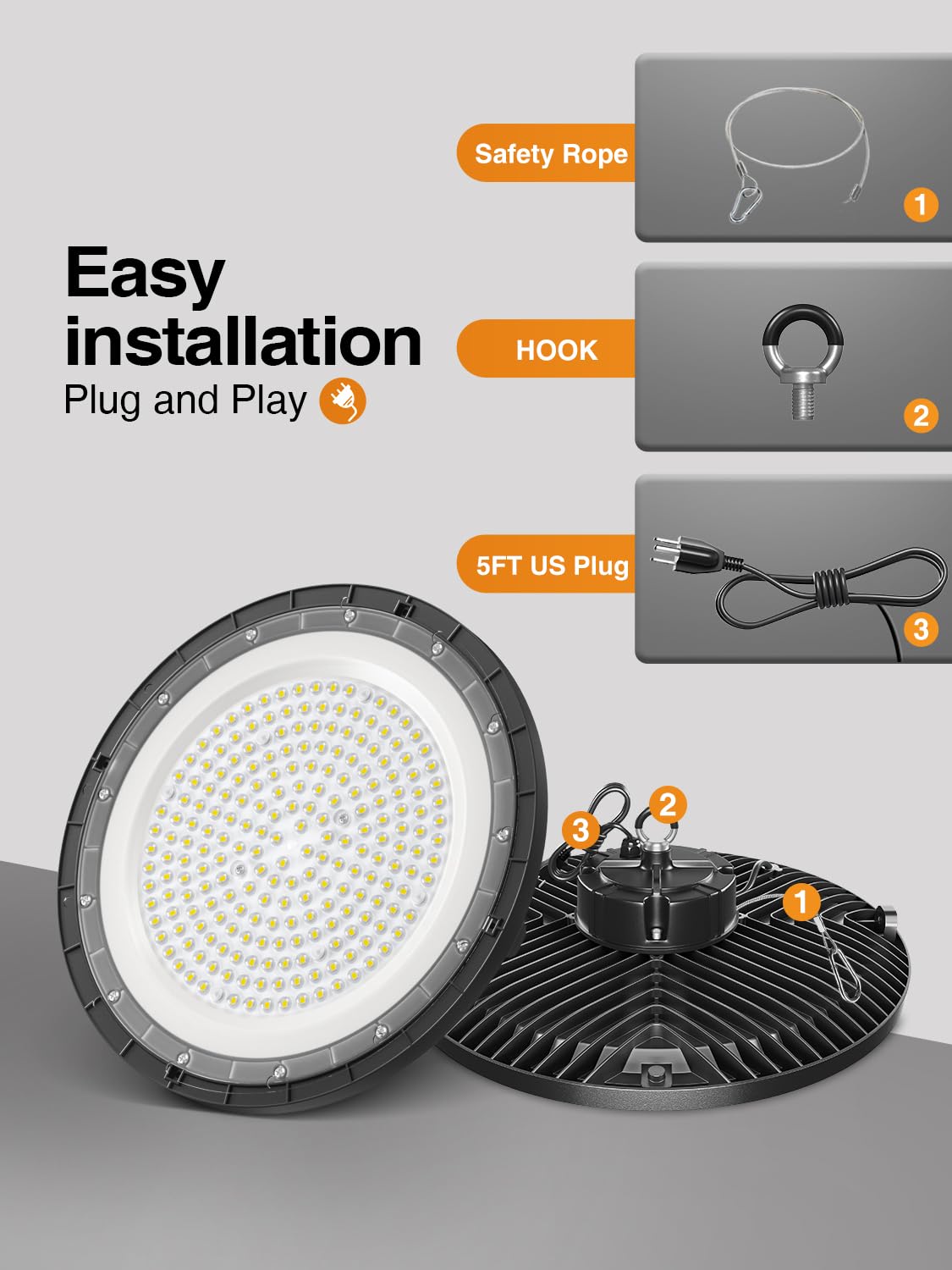 ONLYLUX UFO LED High Bay Light, 10 Pack, 150W, 5000K, 22500LM, High Bay LED Shop Lights with 5' Cable(Eqv.600w Mh/Hps/Hid) for Garage Factory Workshop Warehouse Barn
