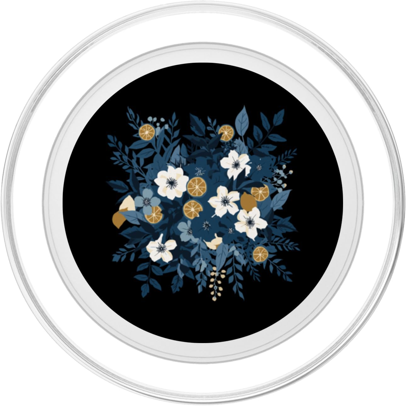 Botanical Citrus Floral Navy Orange Aesthetic Midnight Blue Botanical Citrus Floral Bouquet PopSockets PopGrip
