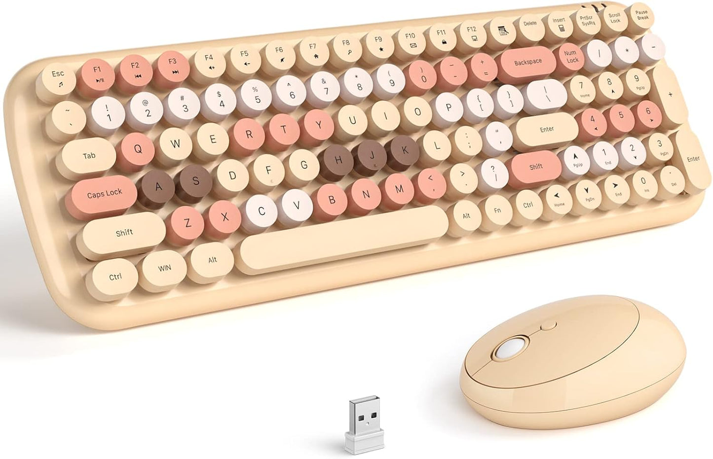 MOFII 7 8 10 Wireless Keyboard and Mouse Combo, Retro Typewriter Keyboard with Multi-Media Function Keys and Number Pad