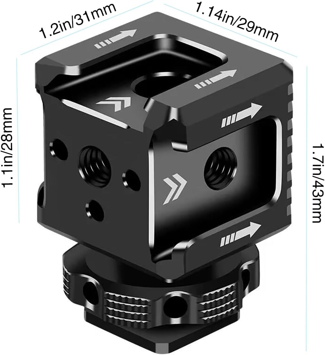 3 1/4"-20 Port Cold Shoe Mount with Thread for Camera Cage Flash LED Monitor Microphone etc., Aluminum Camera Triple